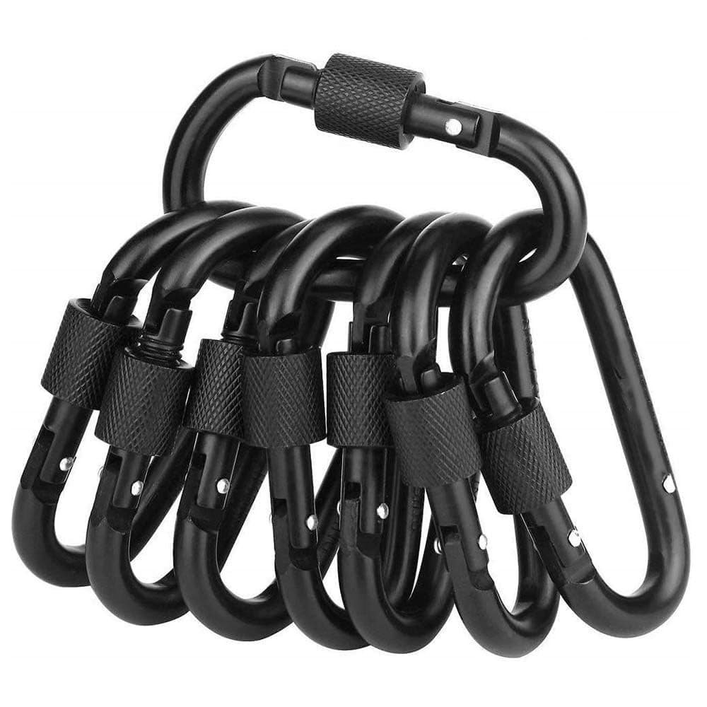 ECVV 8PCS Locking Carabiner Clip D Ring Spring Snap Key Chain Hook 3' Screw Gate Hook Travel Aluminum Carabiners (Black)