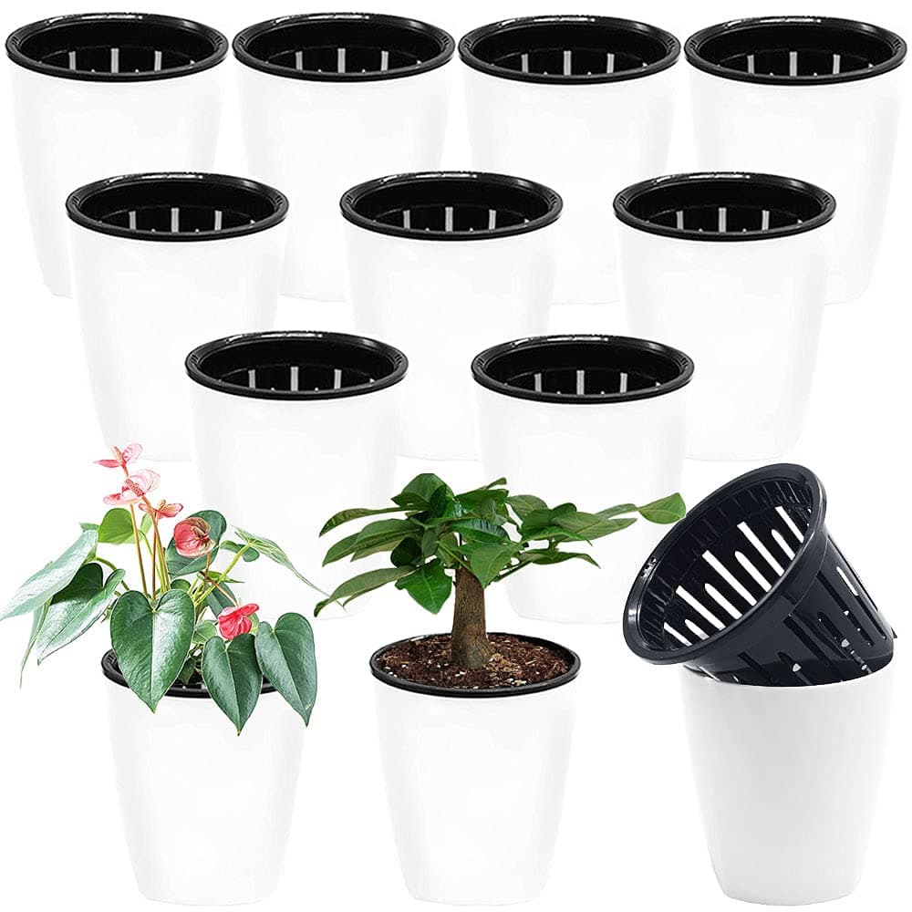 Haawooky 12 PCS Self Watering Plastic Planter,4 Inch Plastic Flower Plant Pot with Inner Pot,Self Watering Planter White Flower Pot for Herbs,Flowers,All House Plants,Succulents