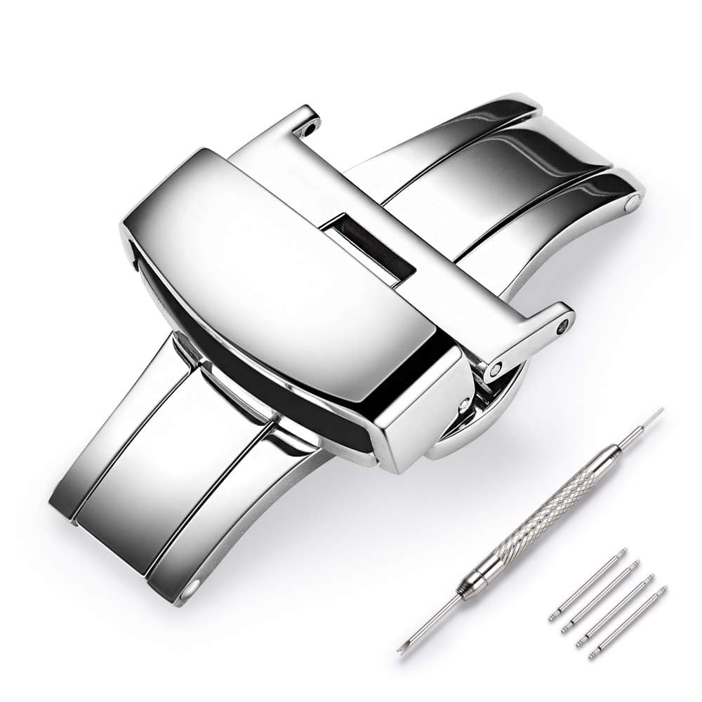 Stainless Steel Deployment Clasp Fasten Gold/Glossy Black/Silver/Rose Gold Watch Band Buckle Color & Width (14mm, 16mm, 18mm, 20mm, 22mm)