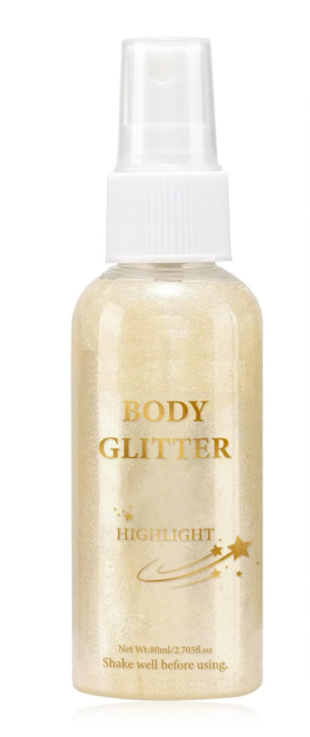Body Glitter Spray, Quick Drying and Non Sticky, Glitter Spray Moisturizing Bronze Shimmer for Face Hair Body, 80ML, 01 Pearl White