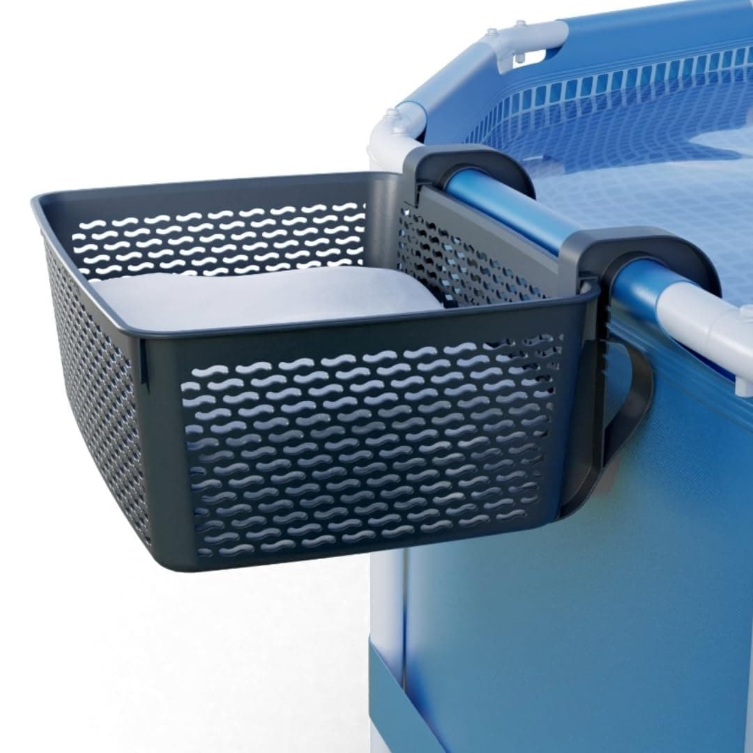 XL Poolside Storage Basket with Cup Holder | Above Ground Pool Accessories | Europe Made Recycled Plastic Pool Box