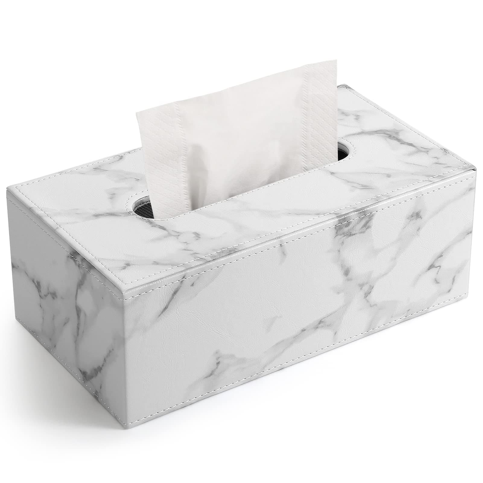 Rectangular PU Leather Tissue Box Cover - Facial Tissue Paper Napkin Holder for Bathroom, Home, Office, Car Automotive Decoration with Magnetic Bottom(Gray Marble)