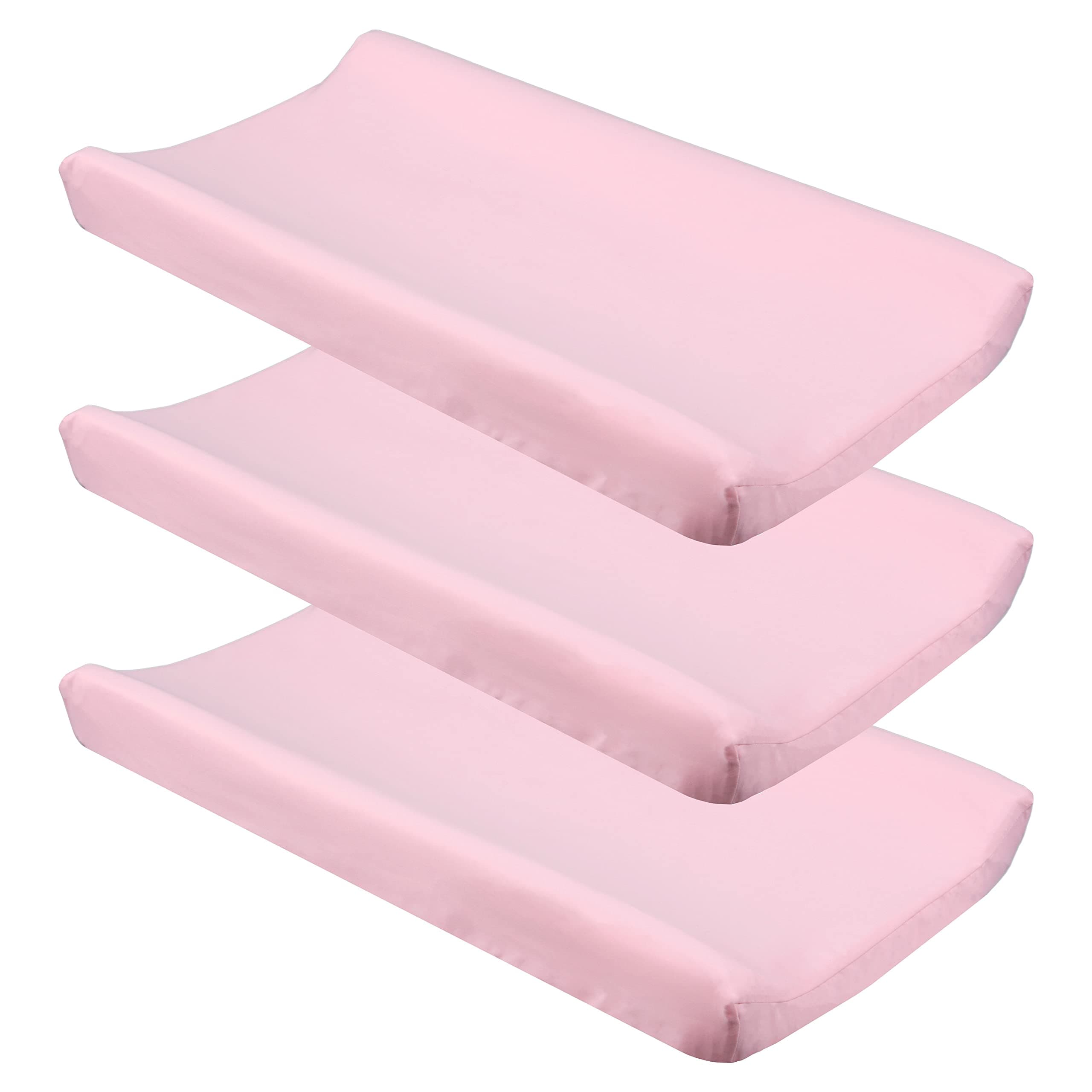 Pink Diaper Changing Pad Cover with Strap Holes Set of 3, Snug Fit 4-Sided Contoured Changing Table Pad 16x31 16x32, Fitted Change Pad Sheet for Baby Girl, 100% Silky Soft Microfiber