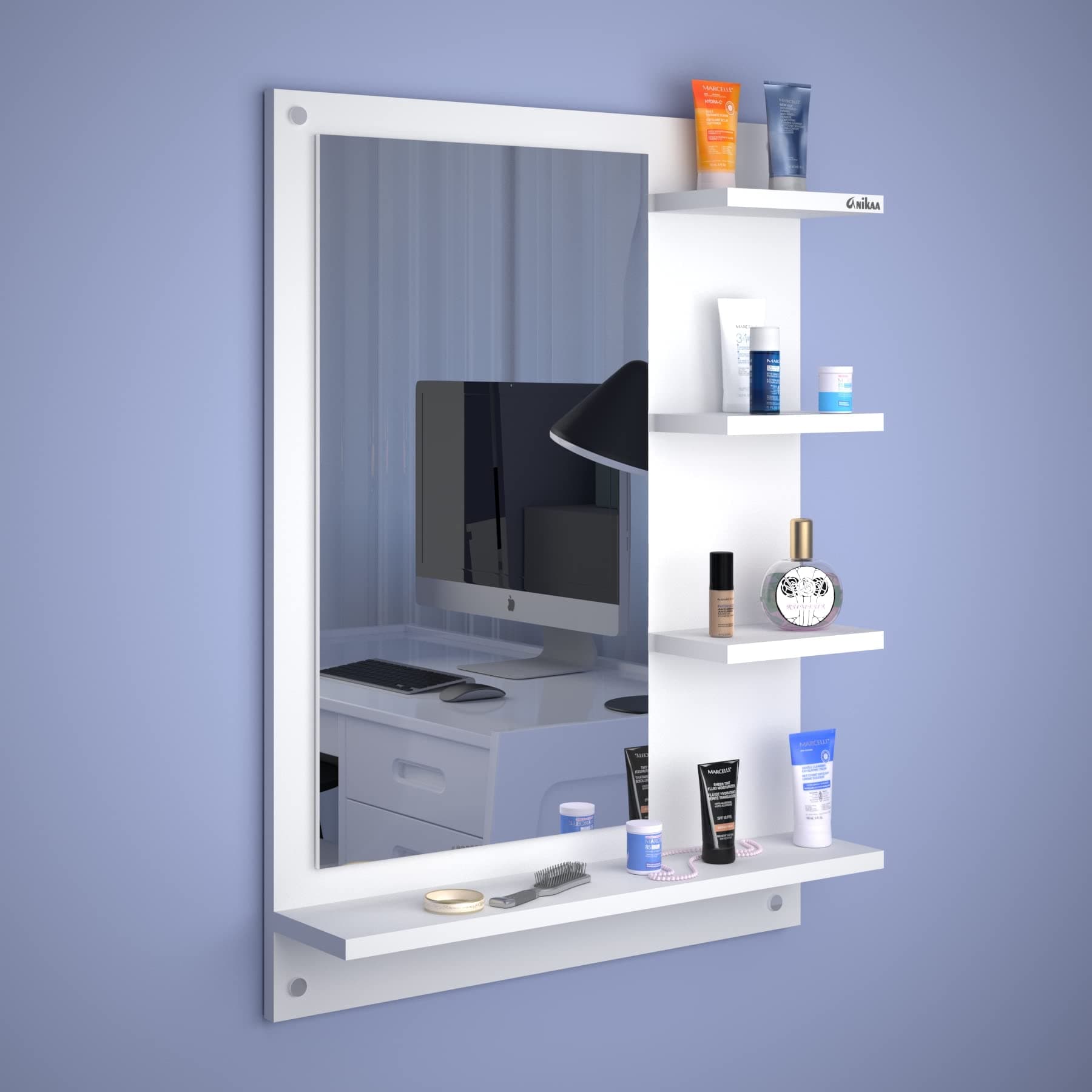 Anikaa Mavis Dressing Wall Mirror with Shelves (White)