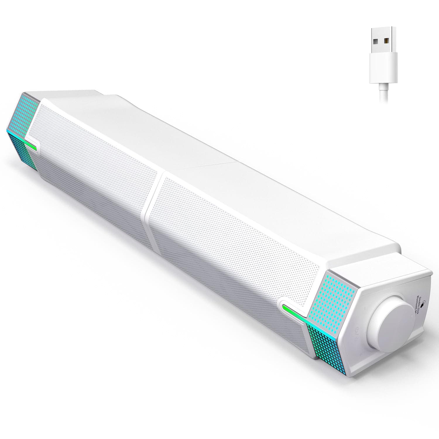 Jeecoo M20 Bluetooth Computer Speakers for PC Desktop Monitor, Gaming PC Sound Bar - Wired USB-Powered, Superb Stereo Sound, with LED Lighting (White)