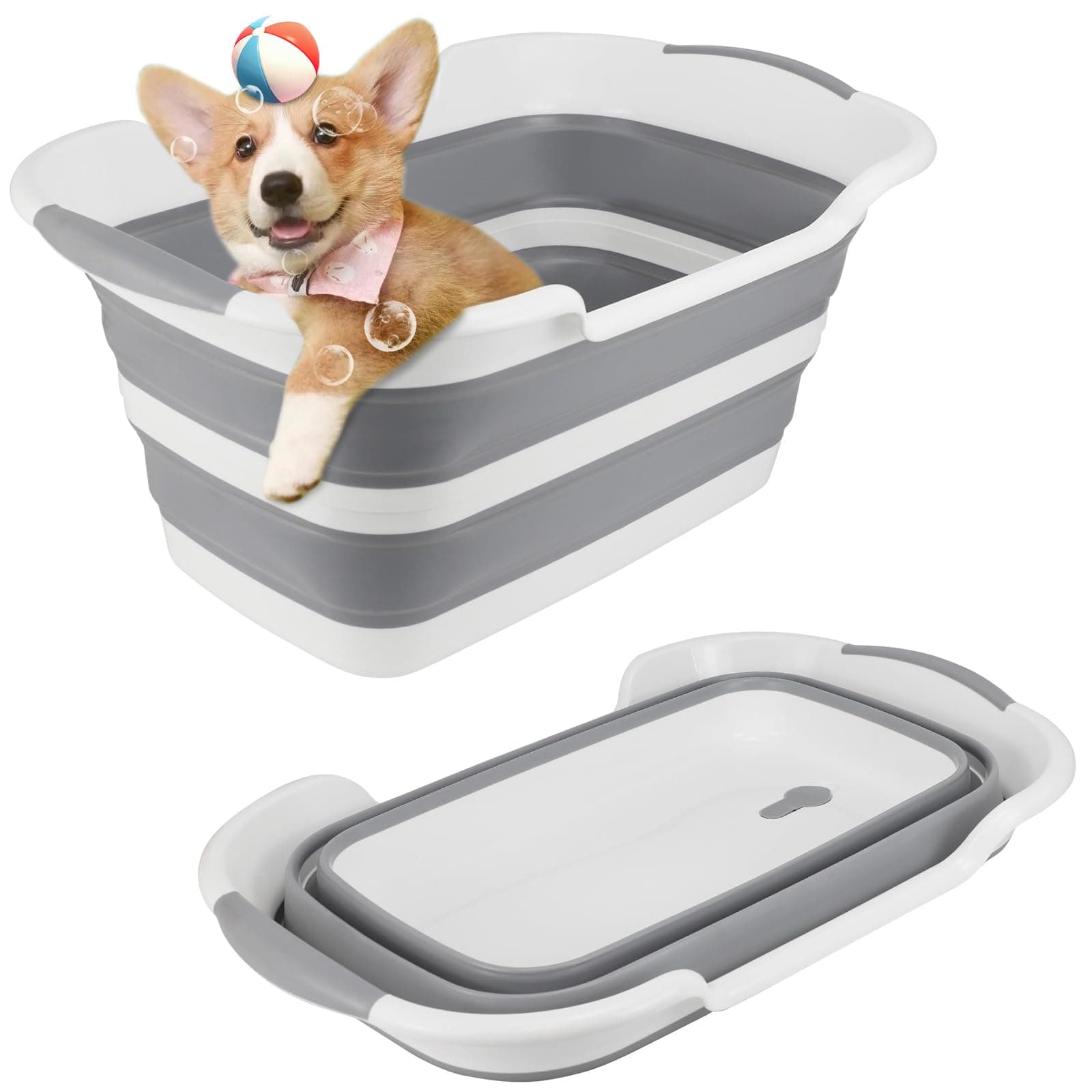 ddLUCK 28L Multi-Functional Collapsible Pet Bathtub with Drainage Hole, Portable Indoor Outdoor Foldable Washing Tub Bathing Tub Small Pets Bathtub for Puppy Small Dogs Cats