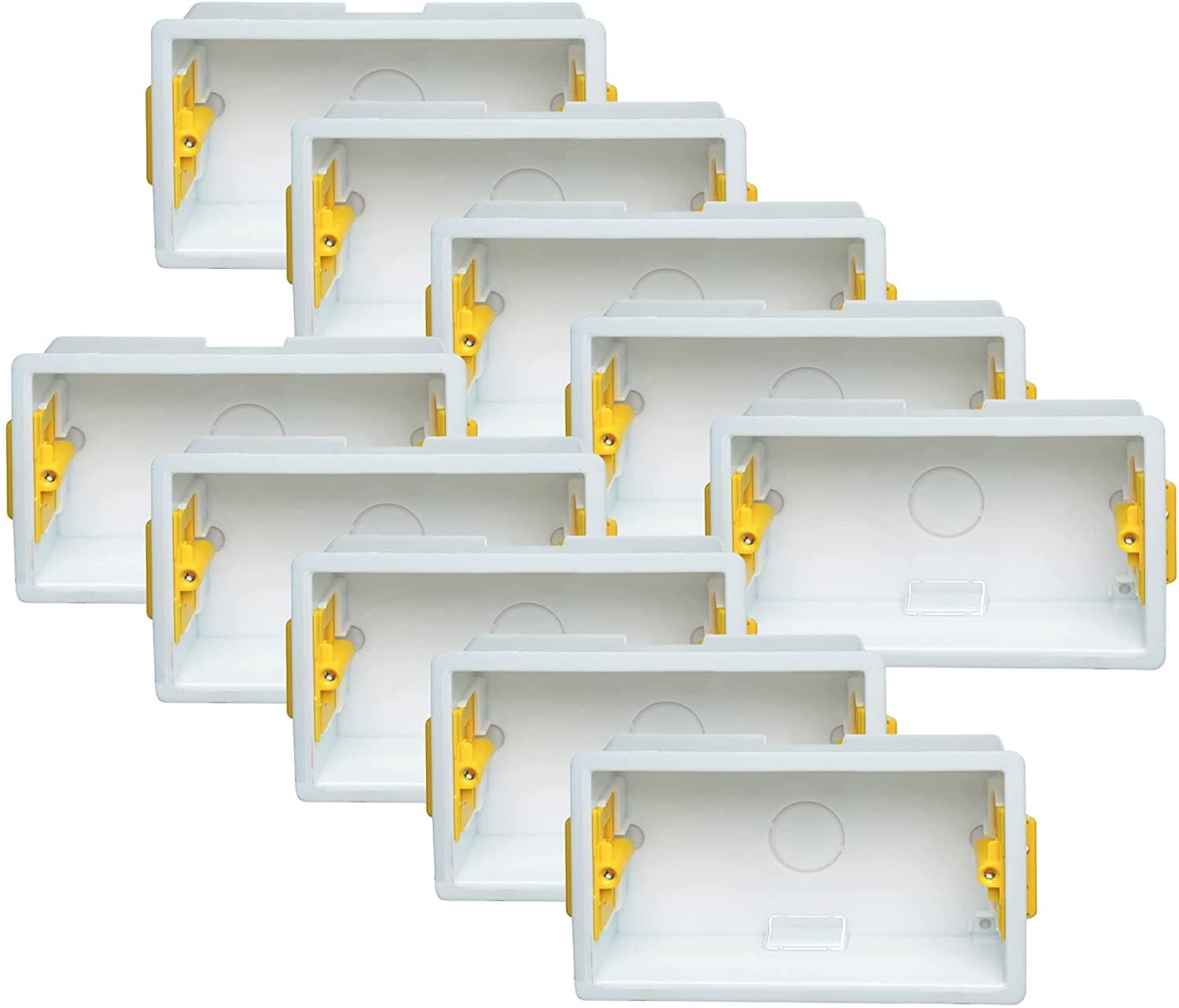 Appleby 10x Pack Double 2-Gang 47mm Dry-Lining Back Box Electrical Wall Knockout Recessed Flush Mount Deep Pattress Dry Lining Partition Switches Sockets Fused Spur Euro Module Faceplates - Yellow