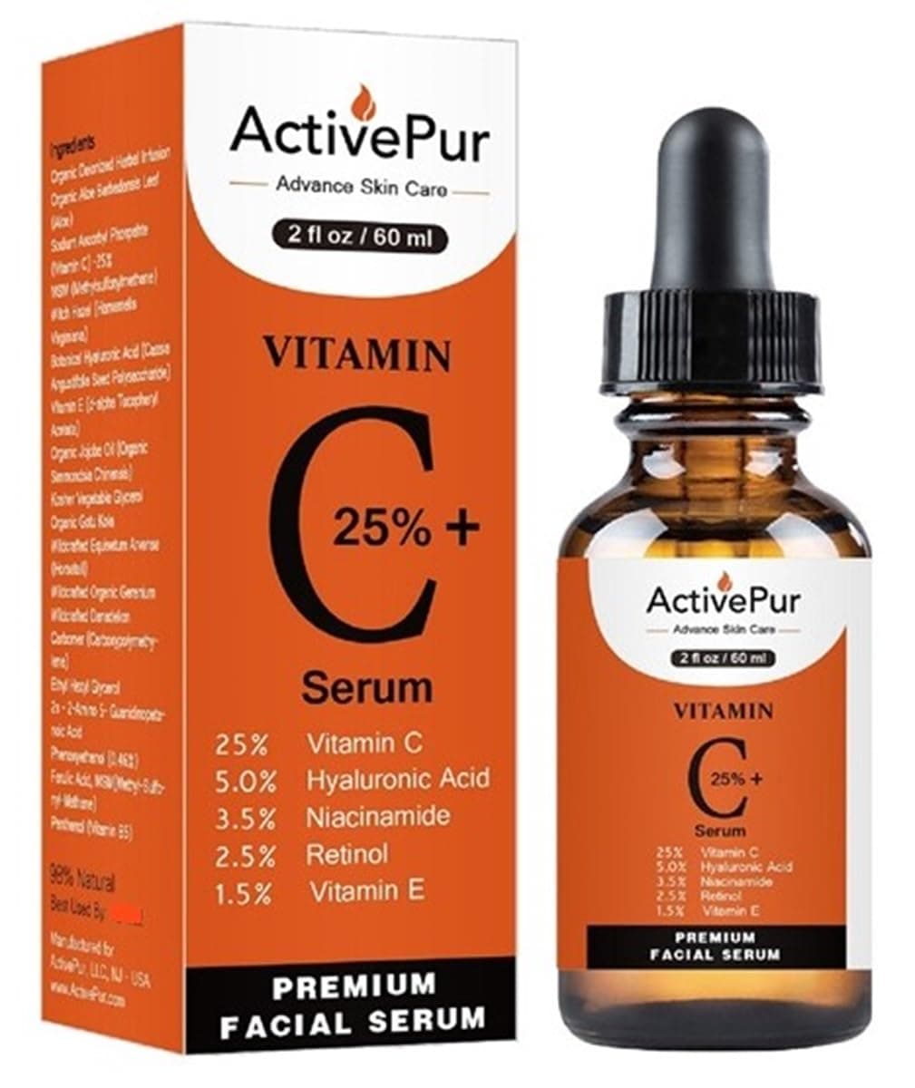 25% Best Vitamin C Serum for Face (2 Oz/60 ml) Hyaluronic Acid Vitamin E Retinol Ferulic Acid Niacinamide Collagen in Anti Aging Eye Circles Fine Lines Wrinkles Dark Spots - All Skin Types