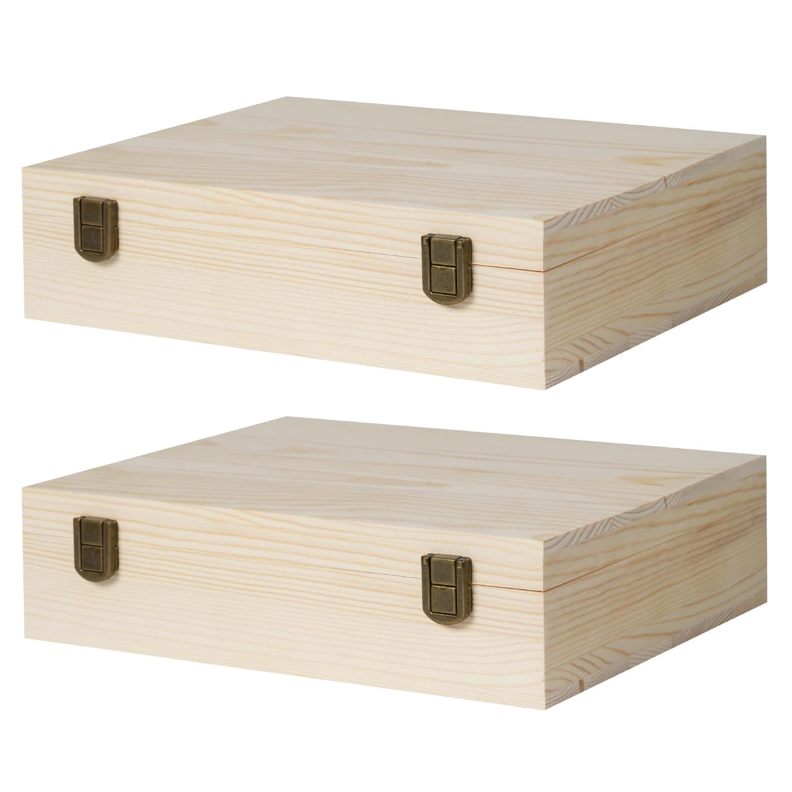 2 Pack Unfinished Wooden Box with Lid Small Wood Boxes(12 x 9X 3.1 inch) Natural Pine Wooden Box for Crafts,Wooden Gift Boxes,Memory Keepsake Jewelry Boxes Decor Storage