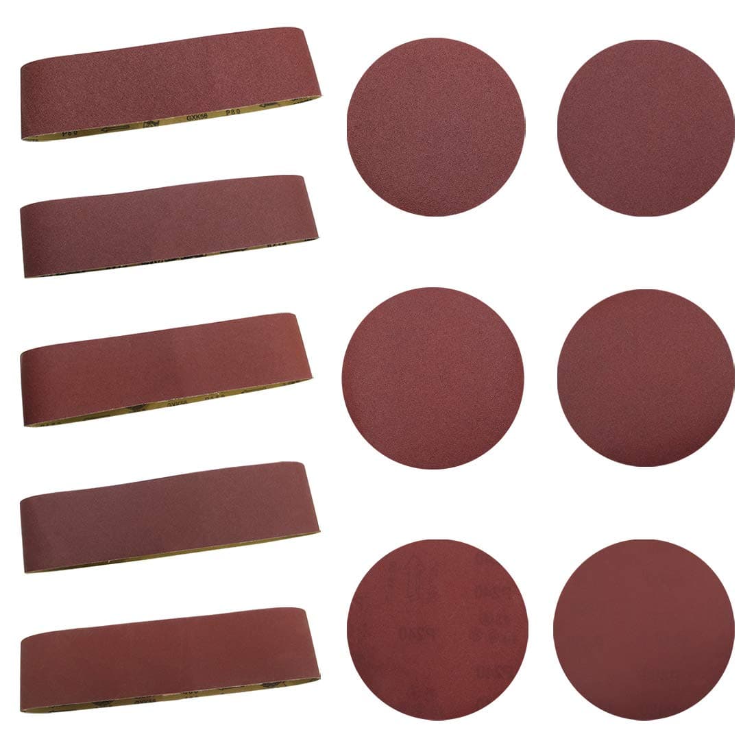 Yoohey Sanding Belts Disc Grit Aluminum Oxide 10 PCS 4 x 36 Inch Abrasive Sanding Belt (80/120/150/240/400 Grits) and 12 PCS 6 Inch Self Stick No-hole Sanding Disc (80/100/120/150/240/400 Grits)