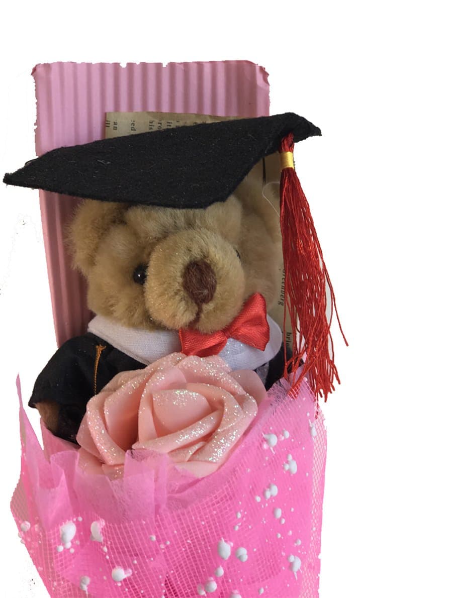 Graduation Teddy Bear Flower Bouquet (Pink)