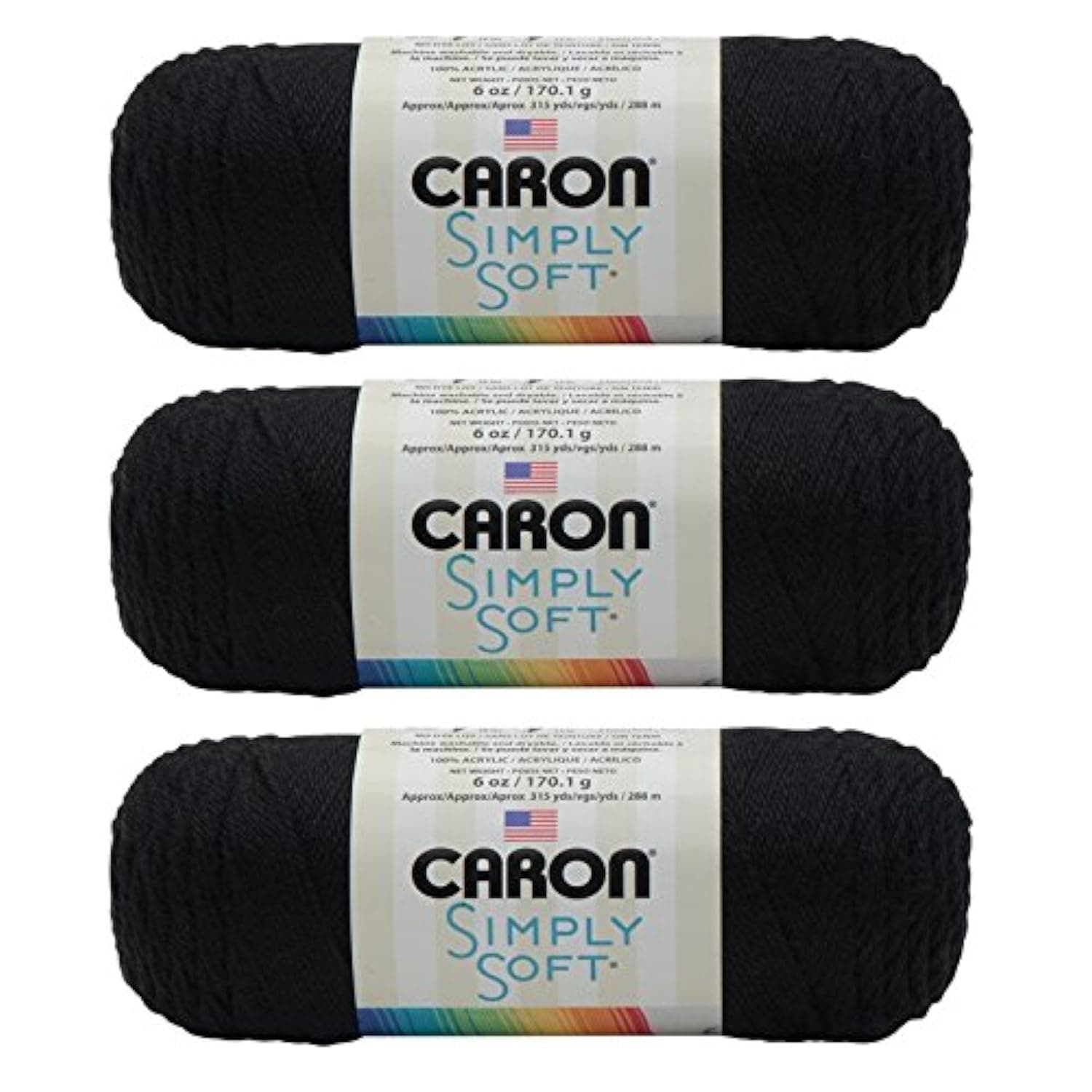Simply Soft Yarn, 3oz, Gauge 4 Medium Worsted, 100% Acrylic - Autumn Red - Machine Wash & Dry, Black, 3-Pack