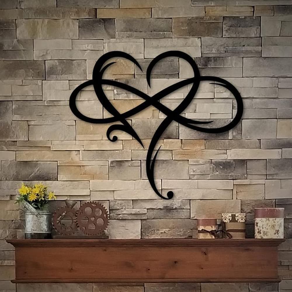 Infinity Heart Wall Decor, Unique Infinity Heart Metal Art Wall Decor Love Sign Steel Wall Plaques Bedroom Ornaments for Home Wedding Decor, Room Living Room Decoration (Black, 13.7x11.4inch)