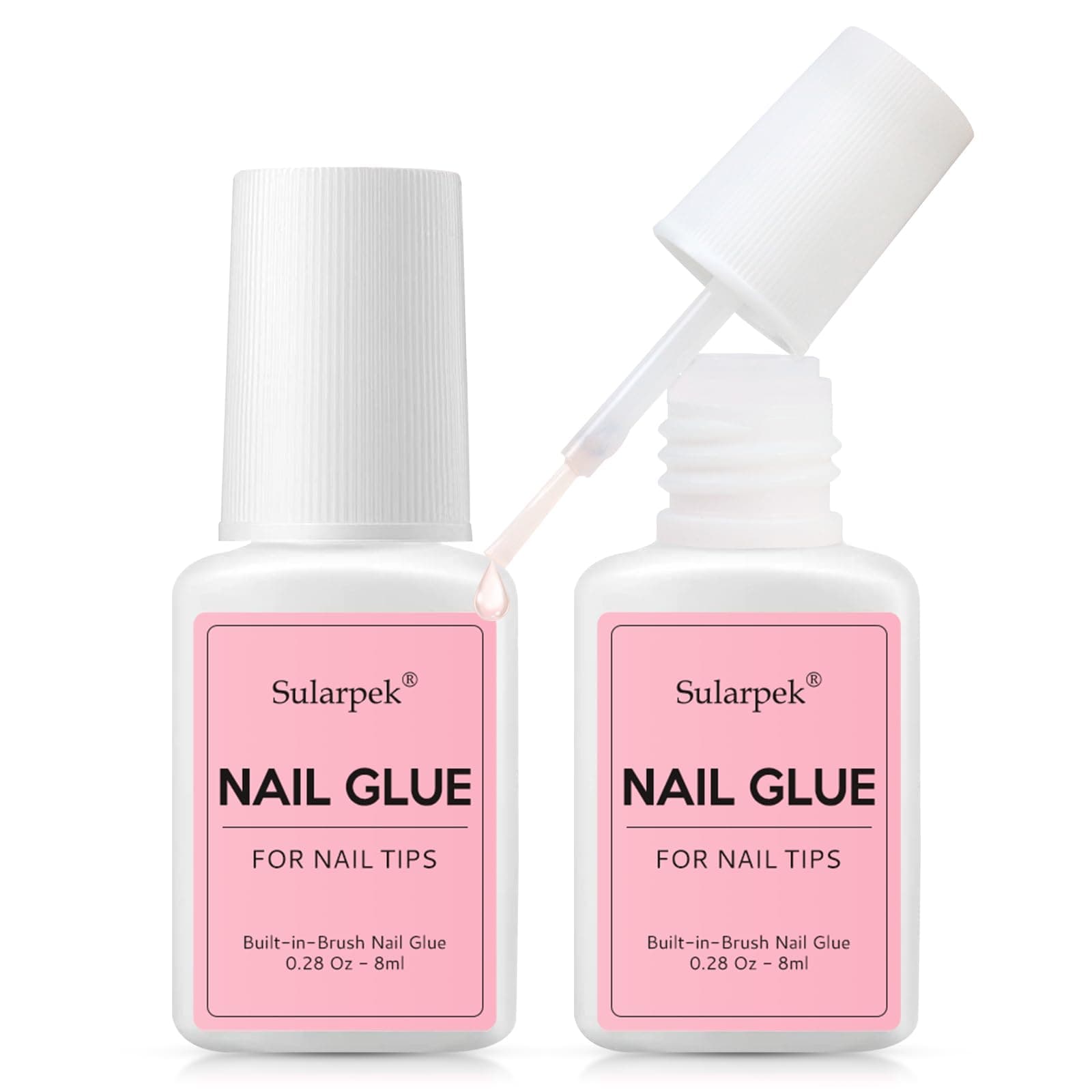 2Pcs Strong Nail Glue, 8ml for Acrylic Nails, Extra Strong Professional False Nail Adhesive for Salon & Home Use