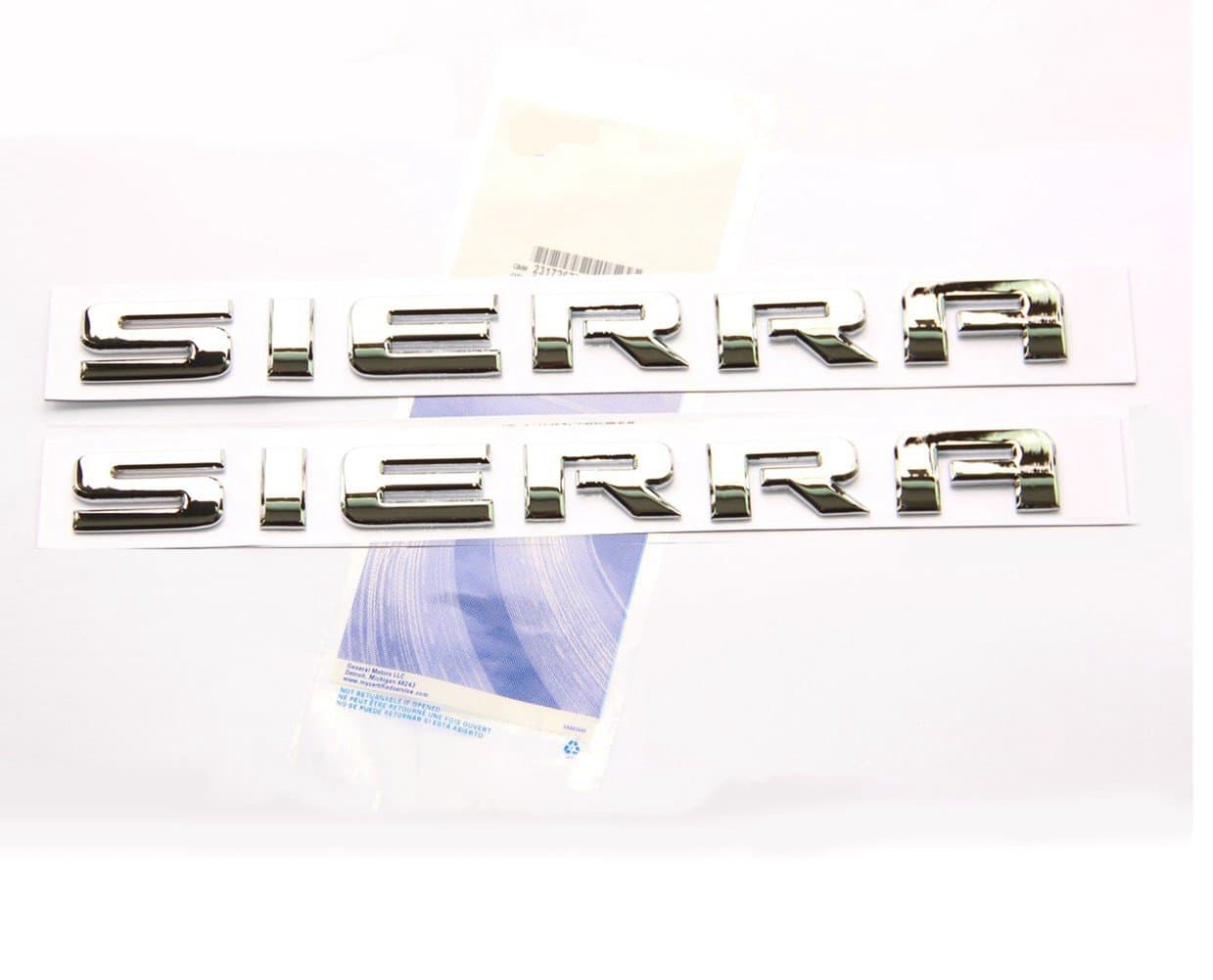 2Pack OEM Chrome Sierra Nameplates Letter Emblems Badges Glossy Compatible with 2500Hd 3500Hd Sierra