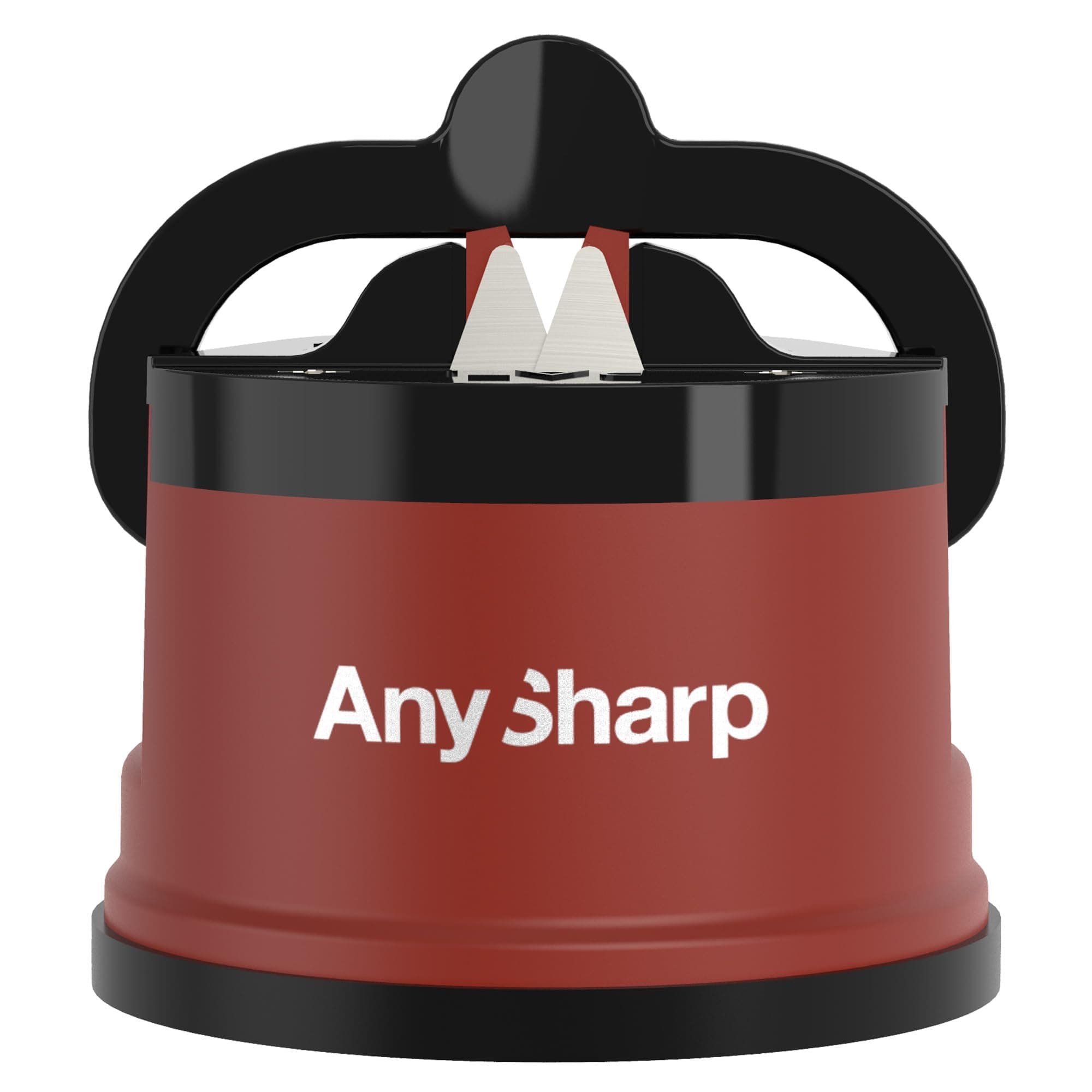 AnySharp Knife Sharpener, Hands-Free Safety, PowerGrip Suction, Safely Sharpens All Kitchen Knives, Ideal for Hardened Steel & Serrated, World's Best, Compact, One Size, Brick Red