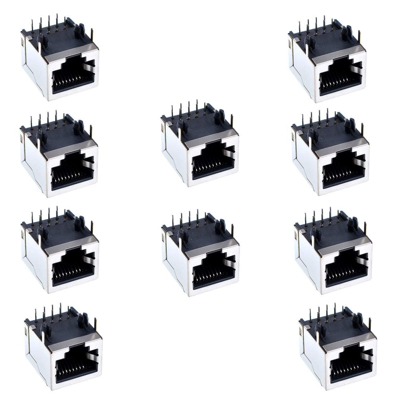Oiyagai 10Pcs Shielded RJ45 8P8C 90 Degree Angle Network Modular Connector for PCB