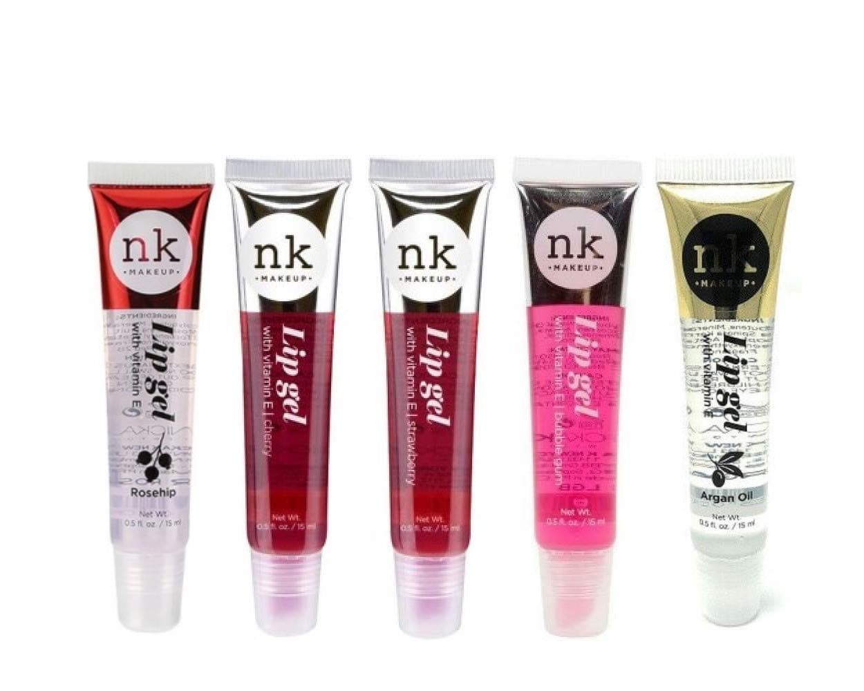 NIcka K 5 Pack Lip Gels Bubblegum, Argan, Strawberry, cherry, Rosehip