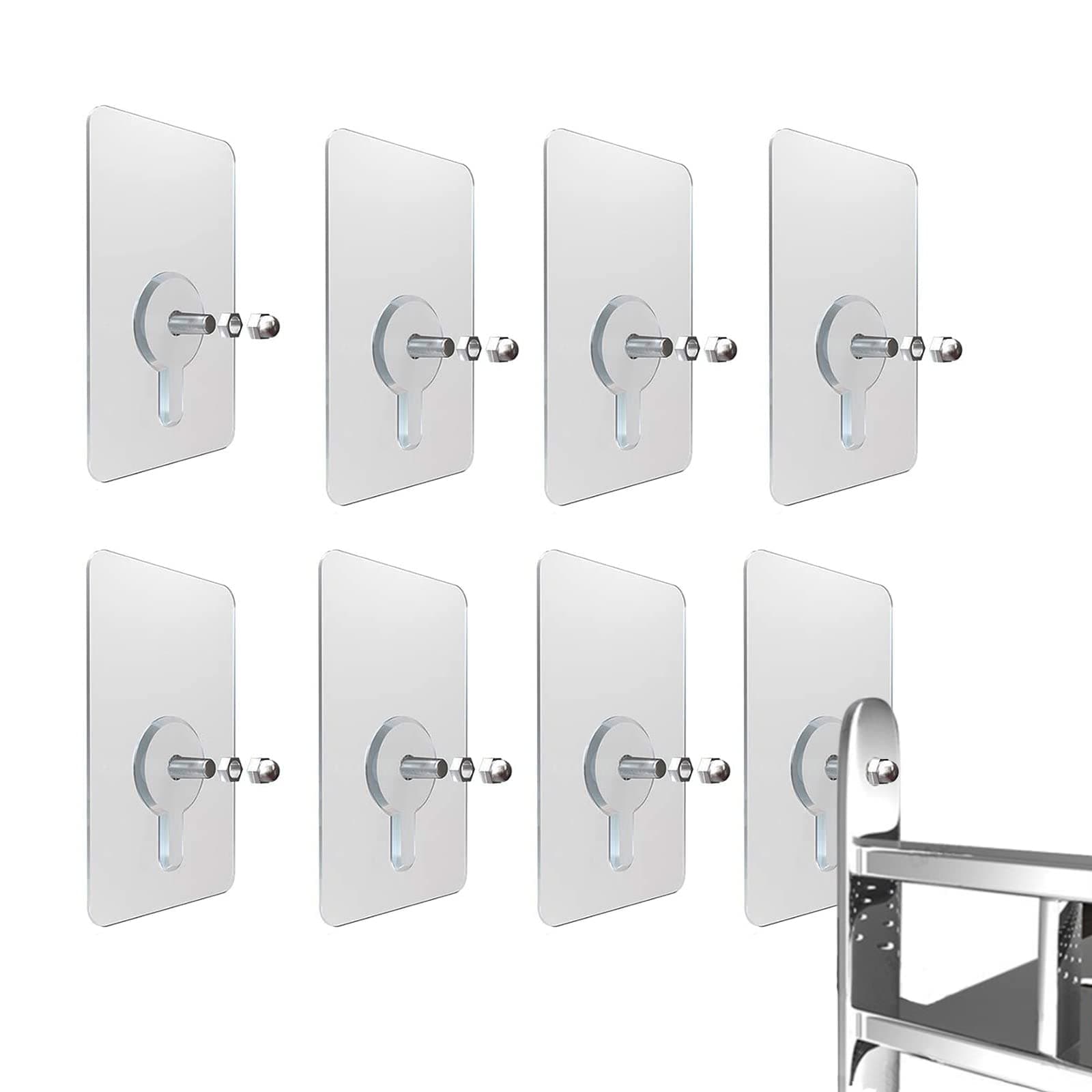 Adhesive Wall Hooks, 8pcs Heavy Duty Wall Hooks Self Adhesive Hook Strong Nail Transparent Screw Holder Self-Sticking Wall Hooks for Bathroom Kitchen Wall Hanging Ceiling, Screw Net Length 8mm