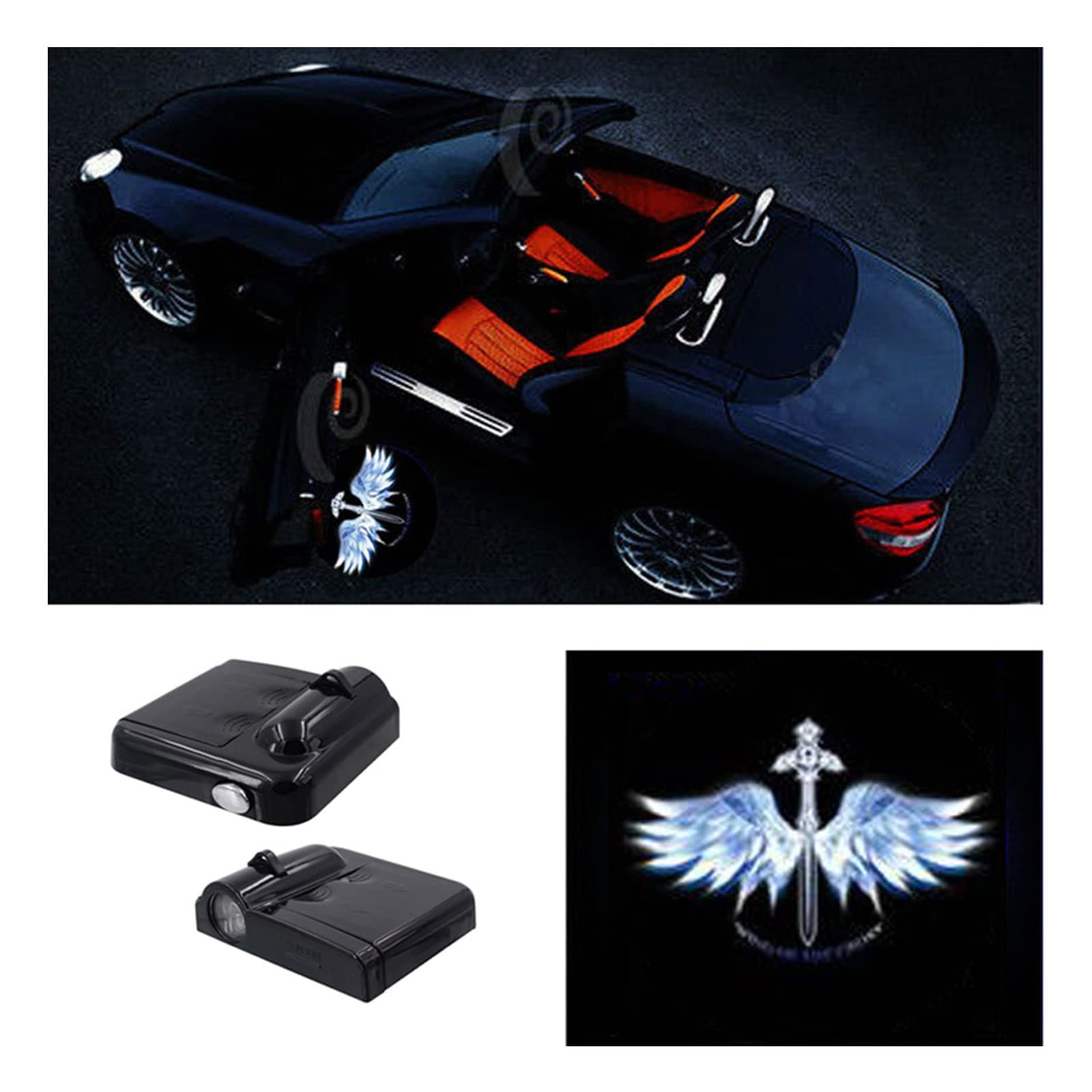 Premium Car Door Light 2 Pcs Easy Installed Welcome Laser Projector Pastable Led Logo Light Holeless Magnet Sensor Ghost Shadow Lamp Logos (WINGS-556)