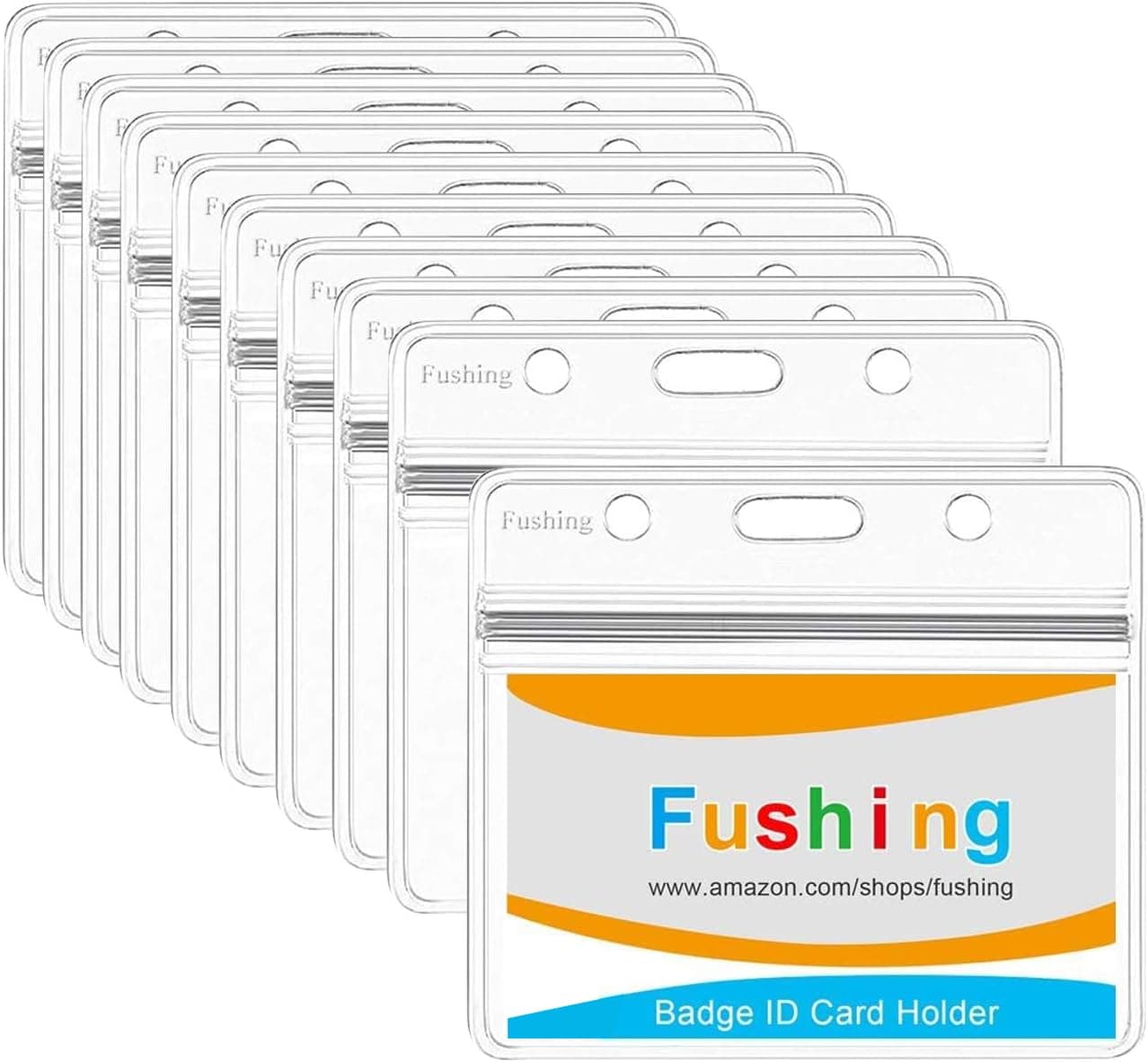 Fushing 10 PCS Clear Waterproof Plastic Badge Holders Name Tag Badge ID Card Holders (100x85mm) (Horizontal)