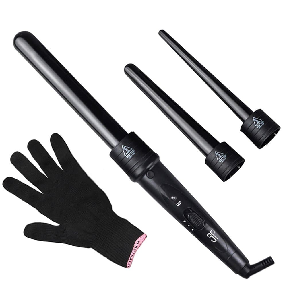 3 in 1 Curling Wand Set with 3 Interchangeable Curling Iron Ceramic Barrels and a Heat Protective Glove