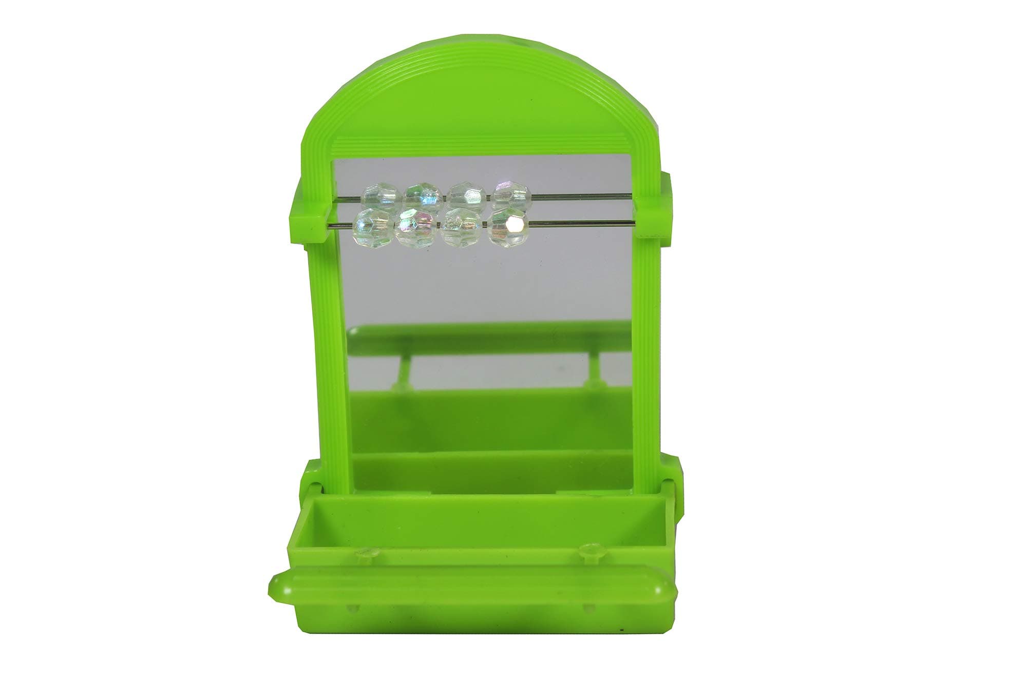 Bird Life Perch Mirror with Cup - Interactive Bird Mirror for Cage with Beads & Seed Holder - Stimulating Toy - Perch Accessory for Parakeets, Finches, and Small Birds - 2.5 x 3.5 Inches