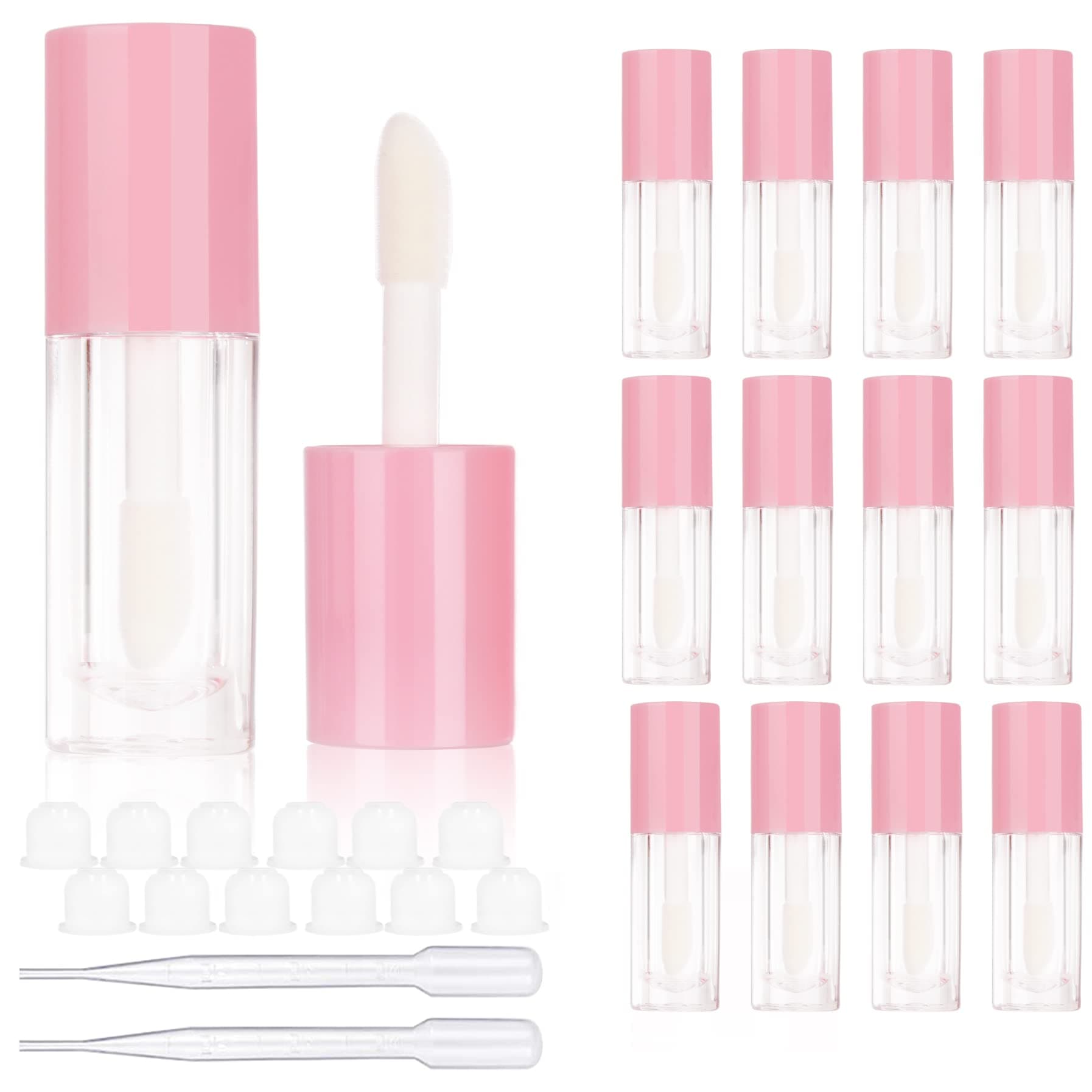 COSIDEA 14pcs Empty 6ml big brush lip gloss tubes for DIY lip gloss,Pink round lipgloss containers cute lipgloss tubes bulk wholesale
