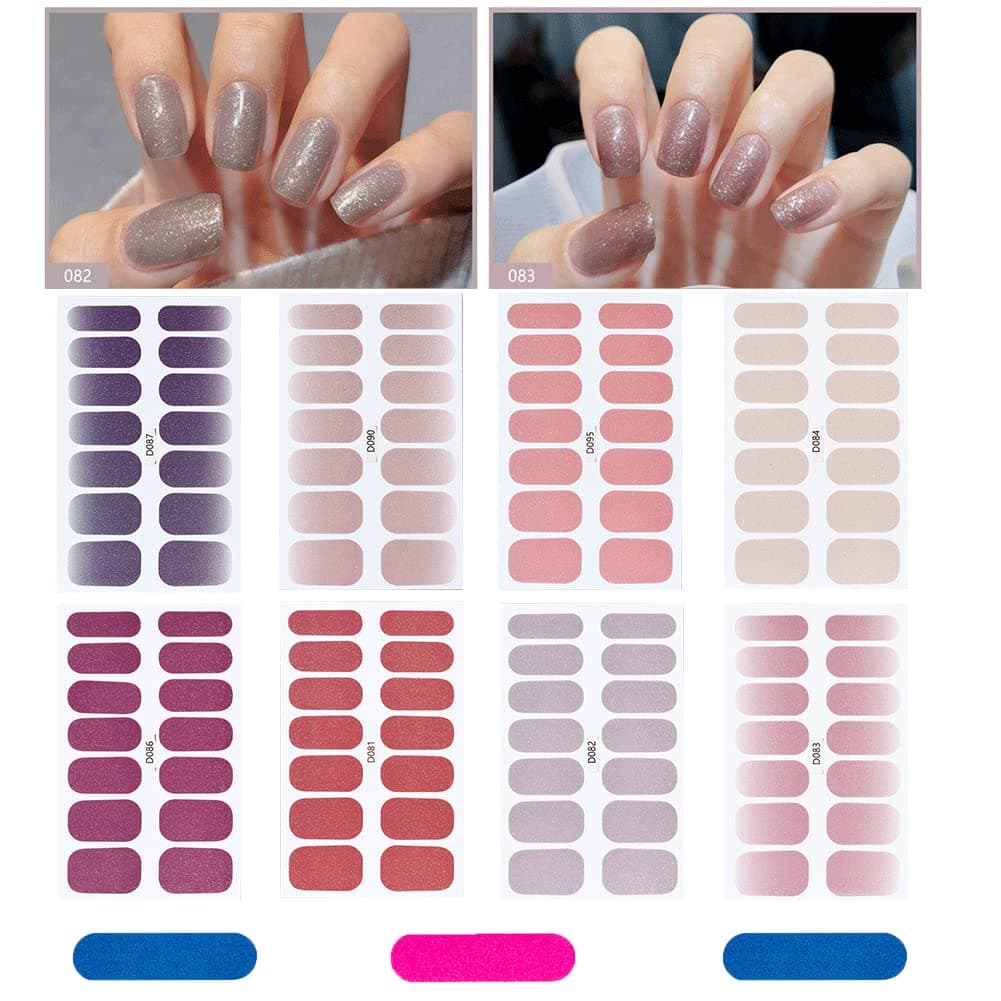 AUOCATTAIL 112 Pieces Thin Semi-Cured Gel Nail Strips Solid Full Nail Polish Sticker Onion Powder Gel Film Self Adhesive Frosted Nails Art Decals Design Women Girls DIY Craft Decoration Tips