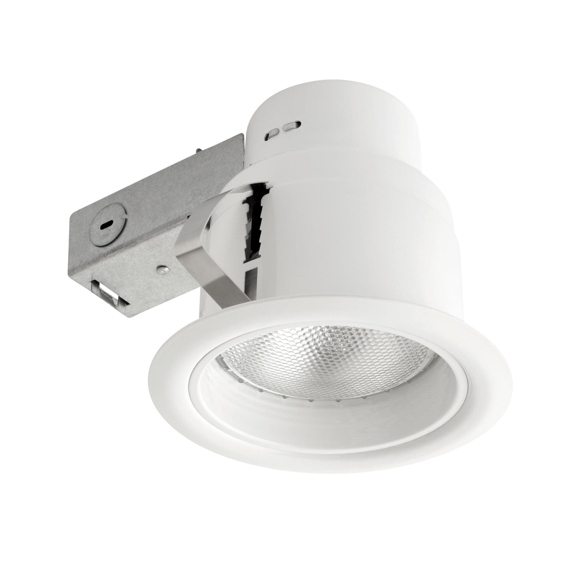 90671 5" Rust Proof Indoor/Outdoor Ridged Baffle Round Trim Recessed Lighting Kit, White, Easy Install Push-N-Click Clips, 4.5" Hole Size, Dimmable, Porch Light, Bulb Not Included