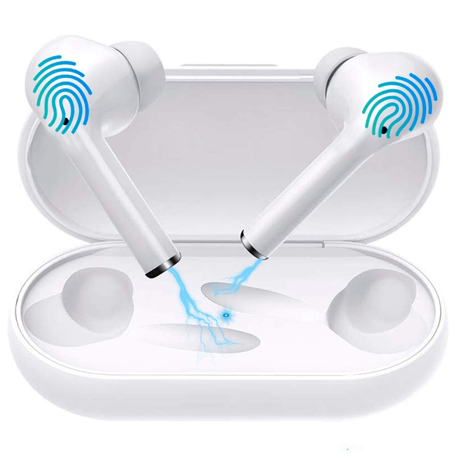 Bluetooth 5.0 Wireless Earbuds,Dualpow True Wireless Headphone HiFi Stereo Sound Mini in-Ear Headset (Touch Control, 20hrs Playtime, Auto Pairing) compatible with iphone, android, smartphones (White)