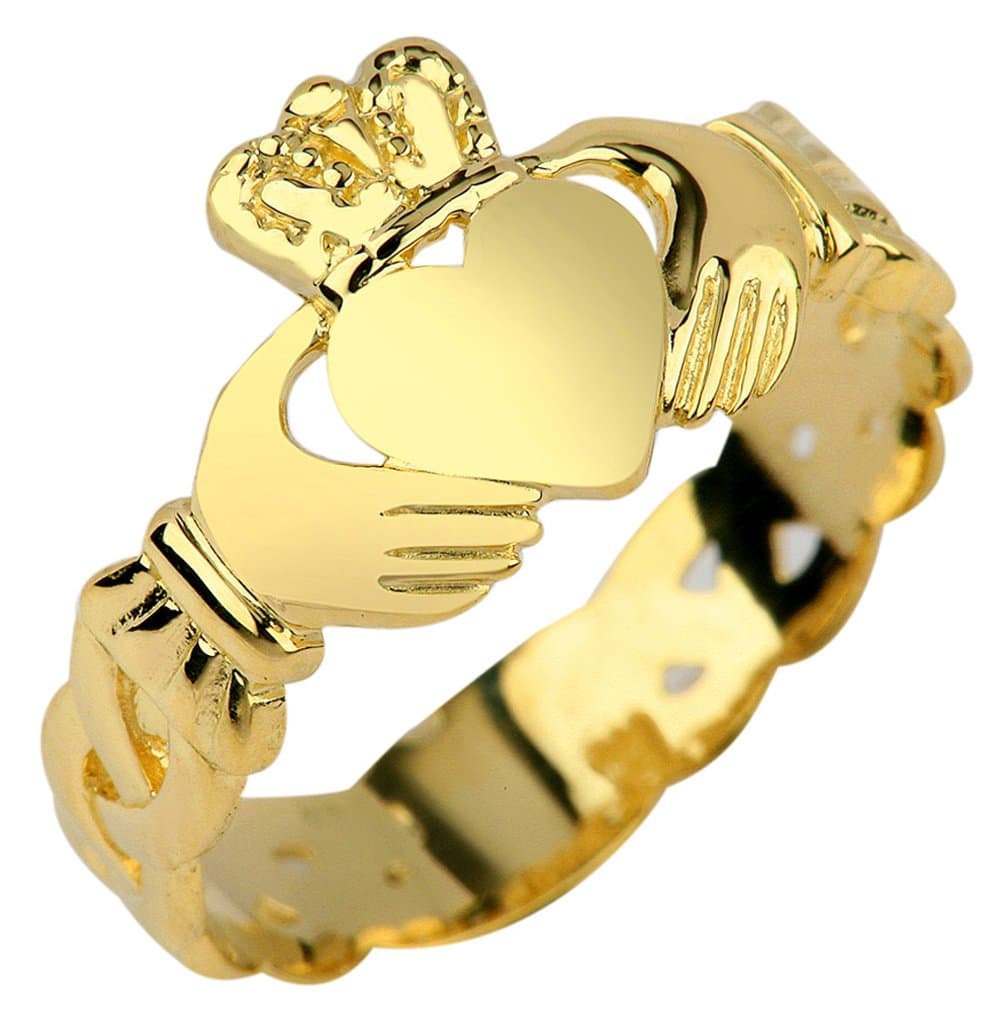 14k Yellow Gold Claddagh Ring with Trinity Band (14K Gold, 6)