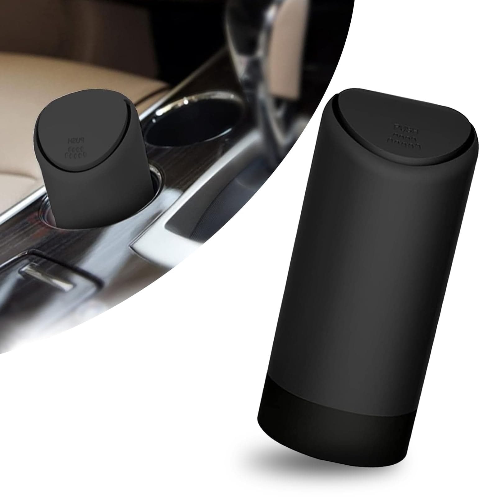 Car Trash Can with Lid, Cup Holder Inserted Odor Isolation Leakproof Mini Storage Bucket, Portable Press Opening Detachable and Cleanable Trash Can, Universal for Most Cars Home (Black)