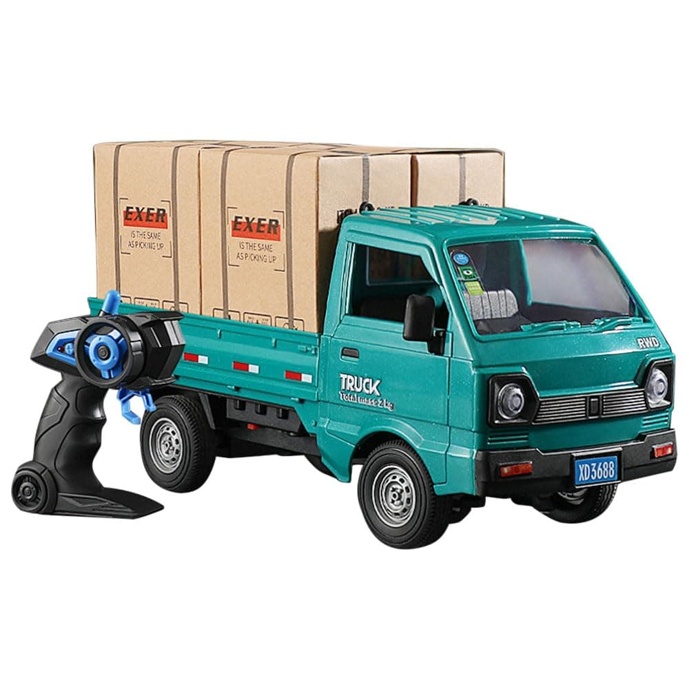 Remote Control Car Kei Truck, 1:16 Scale RC Transport Pickup Truck with Spray and Light, 2.4GHz All Terrain RC Cars for Teens and Adults Christmas or Birthday Gift (Green)