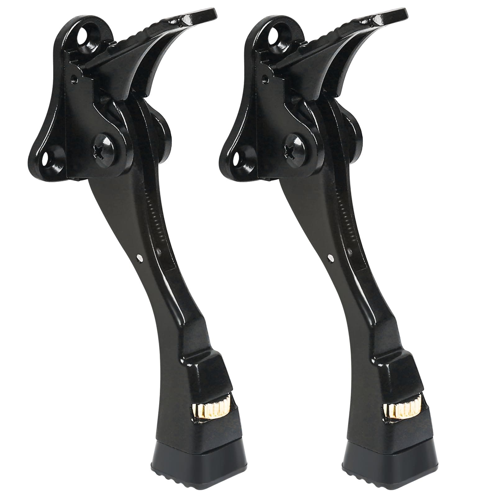 2 Packs Heavy Duty Kickdown Door Stopper, One Touch Adjustable Kickdown Door Stop for Heavy Doors, 4 in Metal Door Kickstand with Rubber Tip & Wall Protectors for Wide Doors- Black