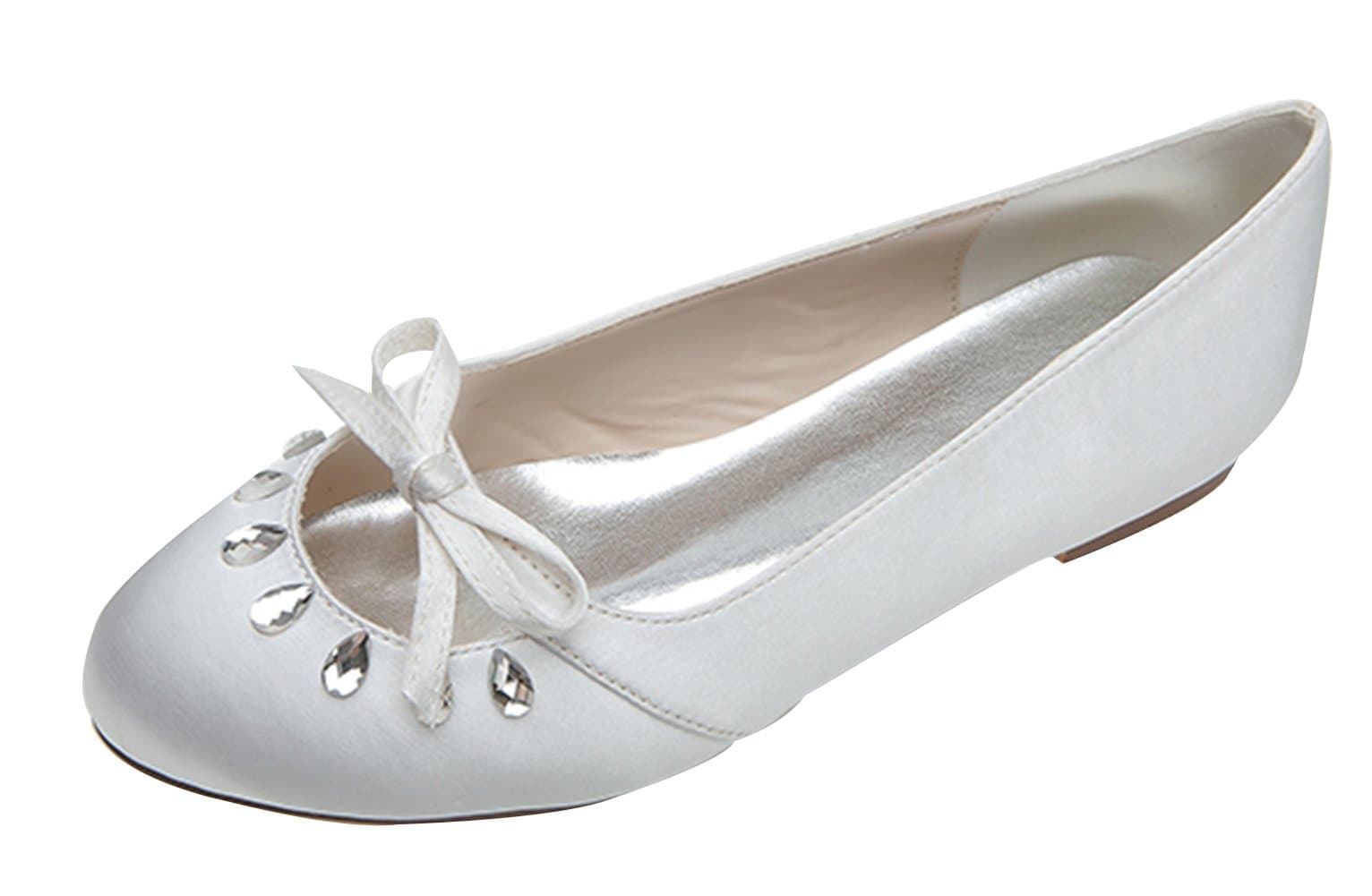 ZXF Women's Bow Round Toe Flat Shoes White 9.5 US