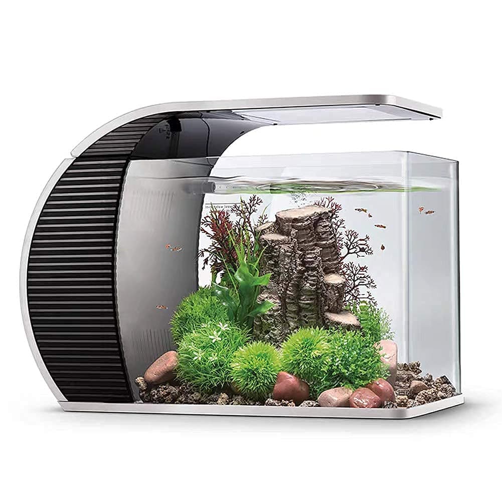 hygger Small Aquarium 19 Litres, Fish Tank with 3.2 W LED Light, 5 W Water Pump, Hidden Filtration Box, Duck Mouth Outlet, Glass Cover