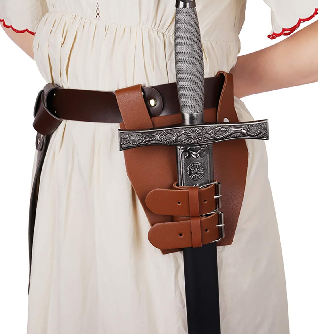 Medieval Leather Sword Dagger Frog Flintlock Case for Knight Assassin Warrior Pirate Costume Cosplay