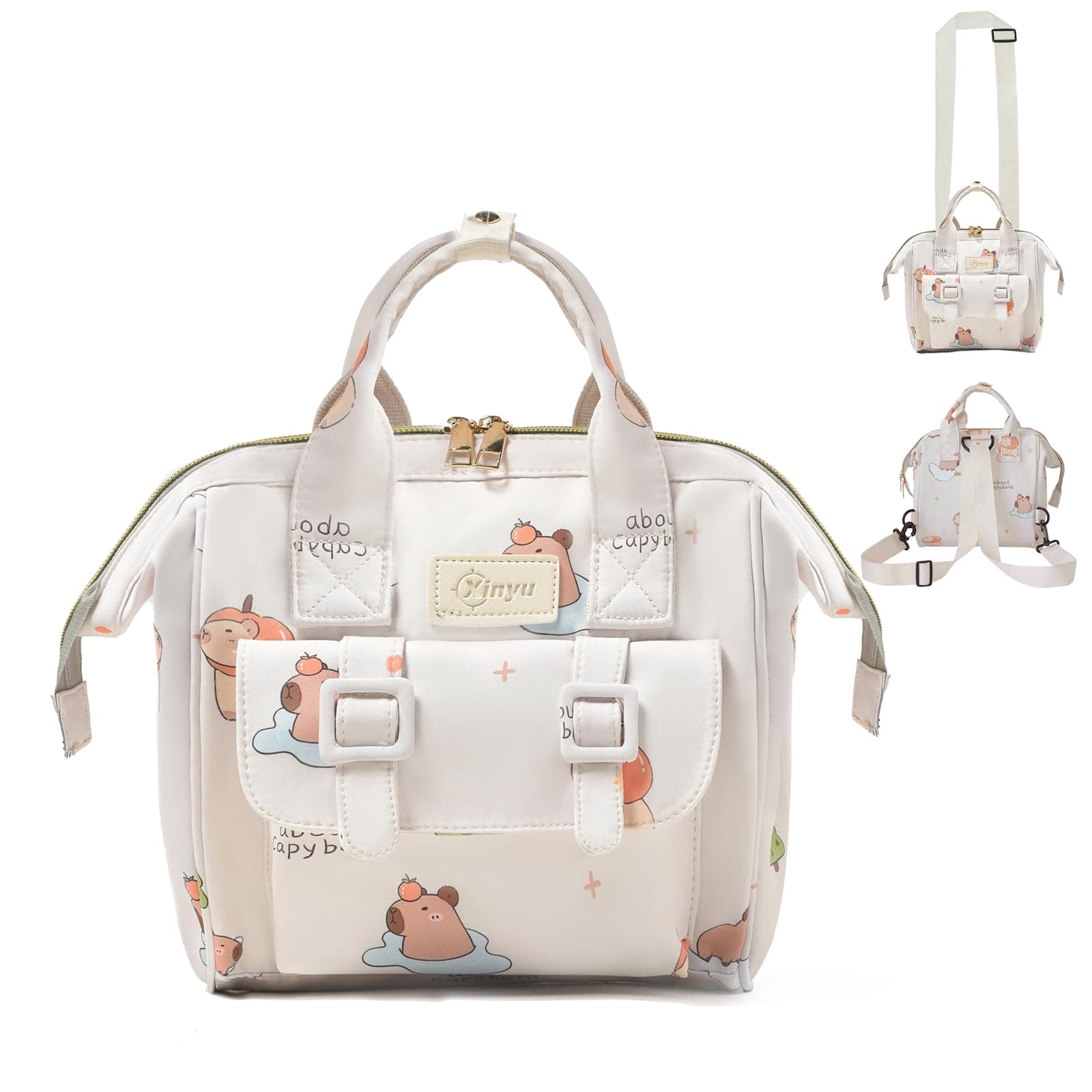 Small Diaper Bag Crossbody, Convertible 4 in 1 Compact Baby Bag for Mom, Mini Travel Mommy Tote w/Shoulder for Stroller,Toddler Daiper Backpack with Insulated Pockets (Off White Animal)