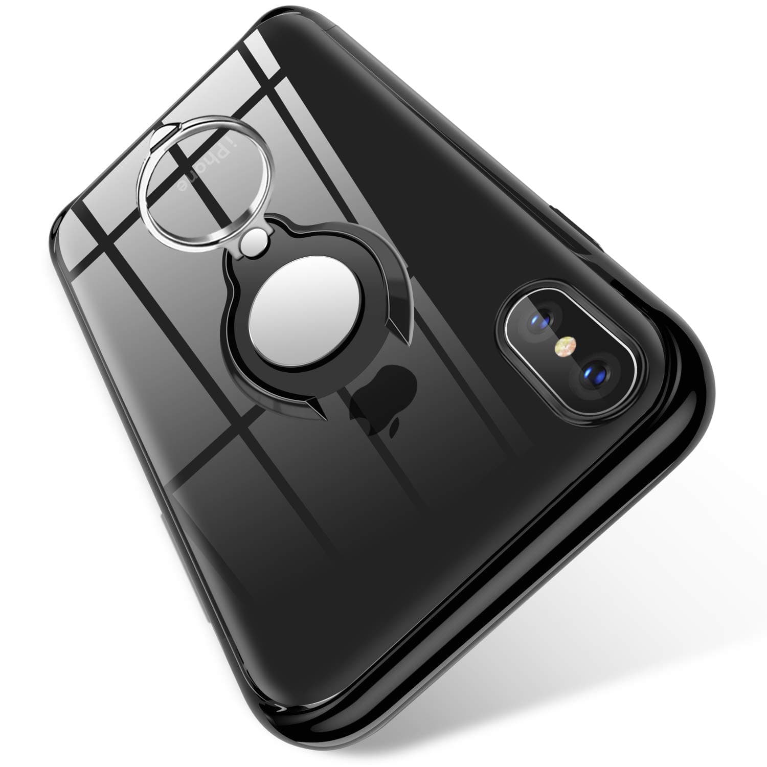 kadixini iPhone XS,iPhone X Case,Crystal Clear with 360 Degree Magnetic Ring Holder Kickstand, Magnet Car Holder Cover for iPhone XS/X Black