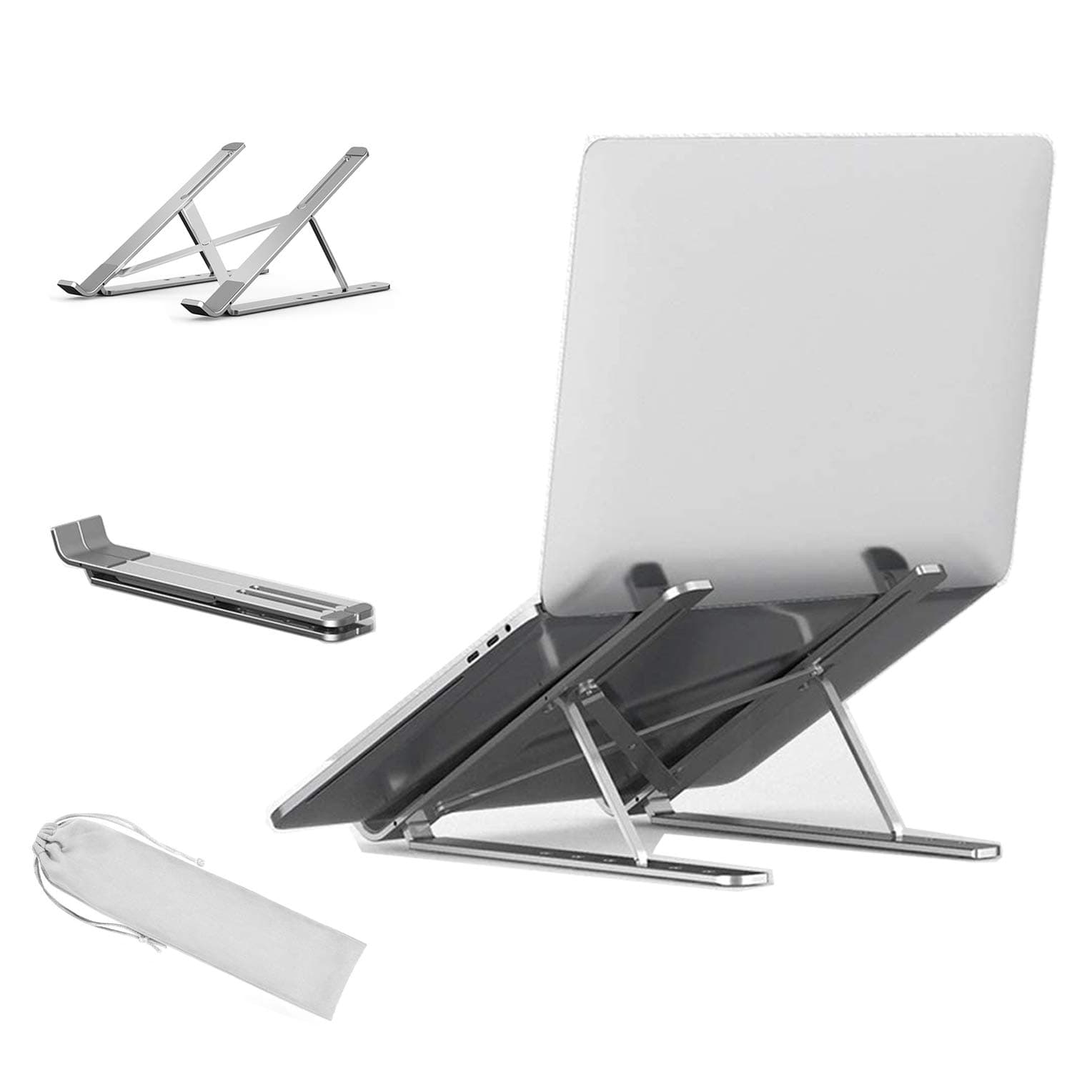 Aokilom Laptop Stand Holder, Foldable Portable Adjustable Desktop Holder with 6 Levels Height Adjustment, Compatible with 10~15.6 inch Laptop Tablet Computer Notebook (Silver)