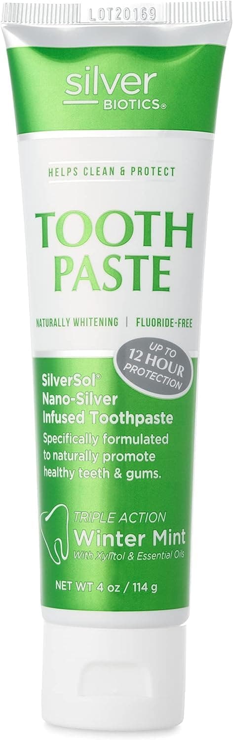 - Silver Biotics Tooth Paste | SilverSol Ag₄O₄ 20 ppm Nano-Silver Infused + Above-Sea Coral Calcium | Naturally Whitening | Flouride-Free | Winter Mint | 4 oz
