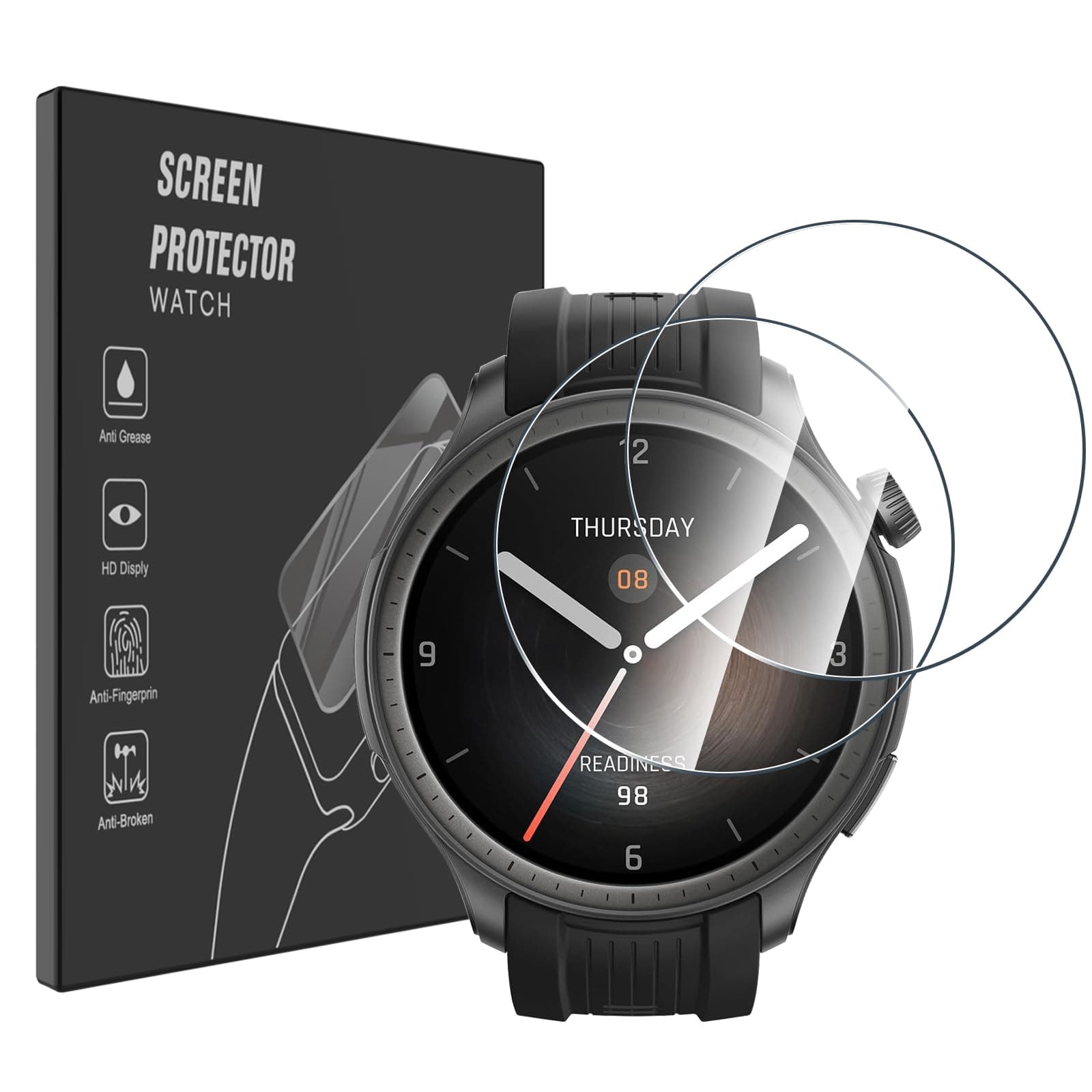 (2 Pack Screen Protector for Amazfit Balance Smart Watch 46mm, Impact-Protection, Anti-Shatter, Anti-Scratch, HD Clear, Bubble Free for Amazfit Balance Smart Watch 46mm Tempered Glass