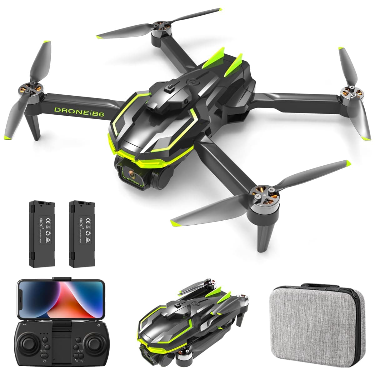 Drone with Camera 1080P HD for Beginners, Brushless Motor Drone with 45 Mins Long Flight Time Altitude Hold Obstacle Avoidance RC Quadcopter Toys Gifts For Kids Adults, Green