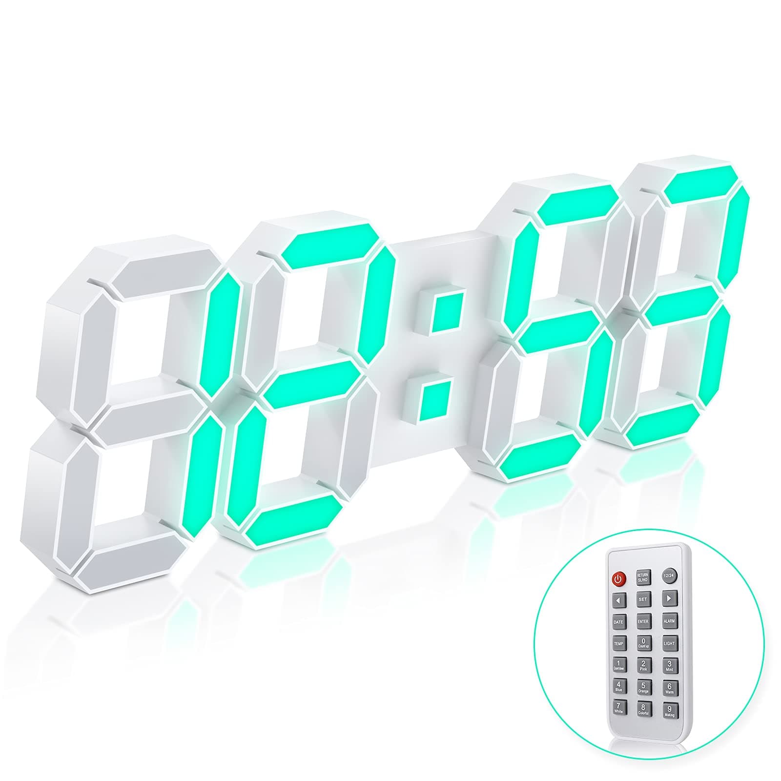 EDUP HOME 3D LED Wall Clock 7 Colors 15" with Remote Control,Digital Alarm Clock Adjustable Brightness Timer 12/24 Hr Time/Date/Temperature for Bedroom/Living Room/Office
