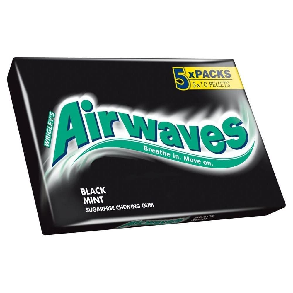 Wrigley'sAirwaves Sugarfree Gum - Black Mint (10 per pack x 5) - Pack of 6