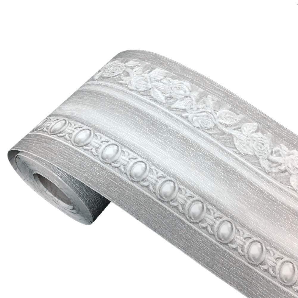 WDragon Floral Pattern Molding Peel Stick Wall Border for Home Decor Bathroom Kitchen,4 inch by 16.4 feet (Grey)