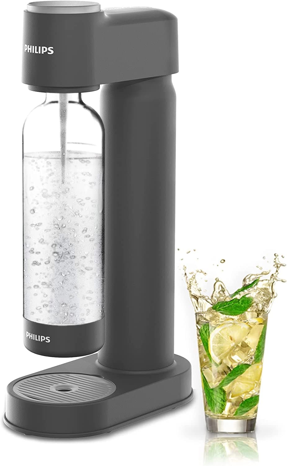 Sparkling Water Maker Soda Maker Machine for Home Carbonating with BPA free PET 1L Carbonating Bottle, Compatible with Any Screw-in 60L CO2 Exchange Carbonator(NOT Included), Grey Plastic