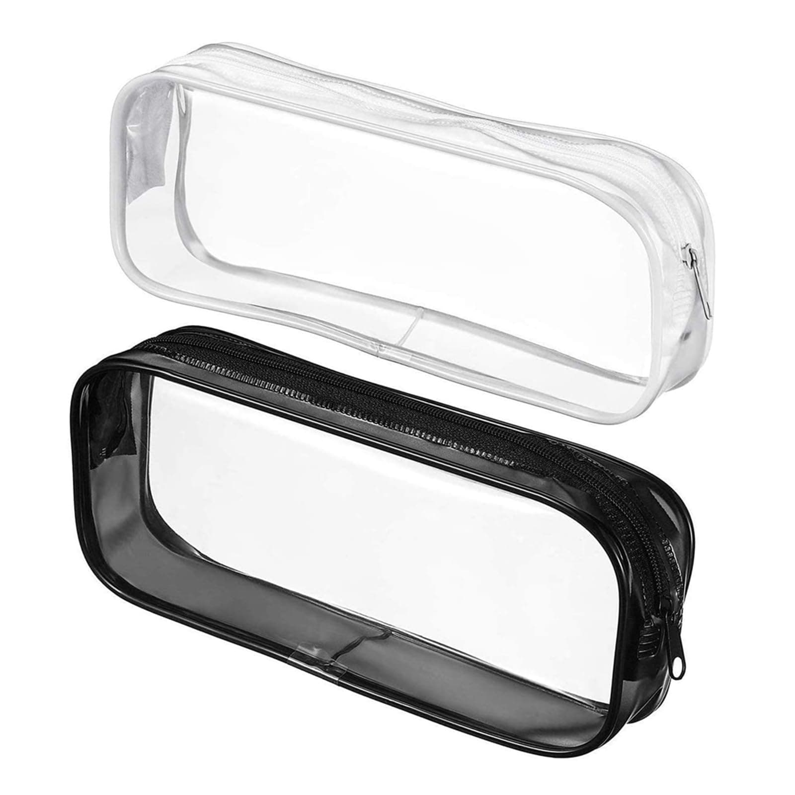 2pcs Clear Cases with Zipper, Multi-use Travel Makeup Brush Bags Toiletries Exam Pouch Case Travel Luggage Make up Cosmetic Bag (Black and White)