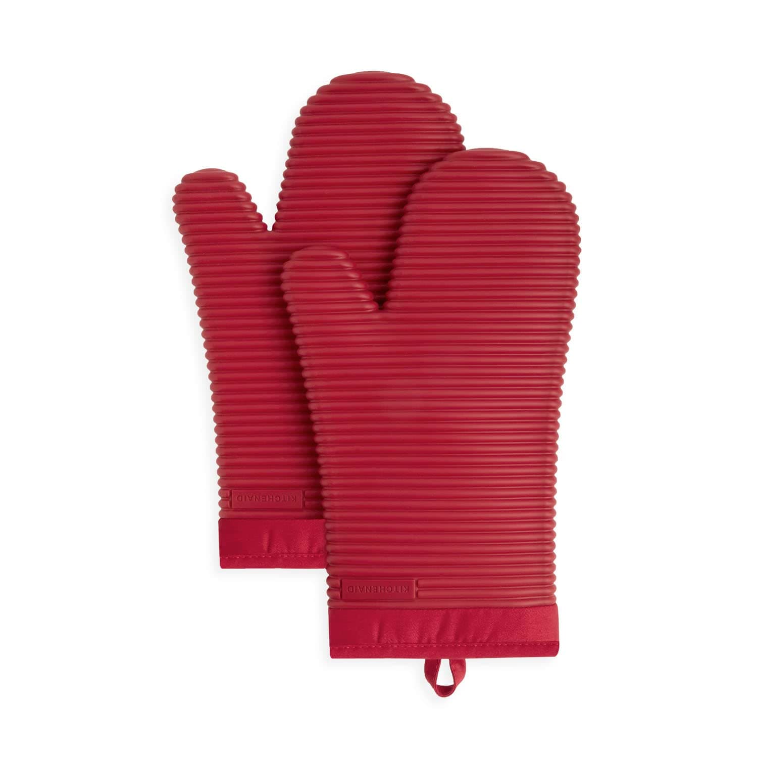 Ribbed Soft Silicone Oven Mitt Set, 7"x13", Passion Red